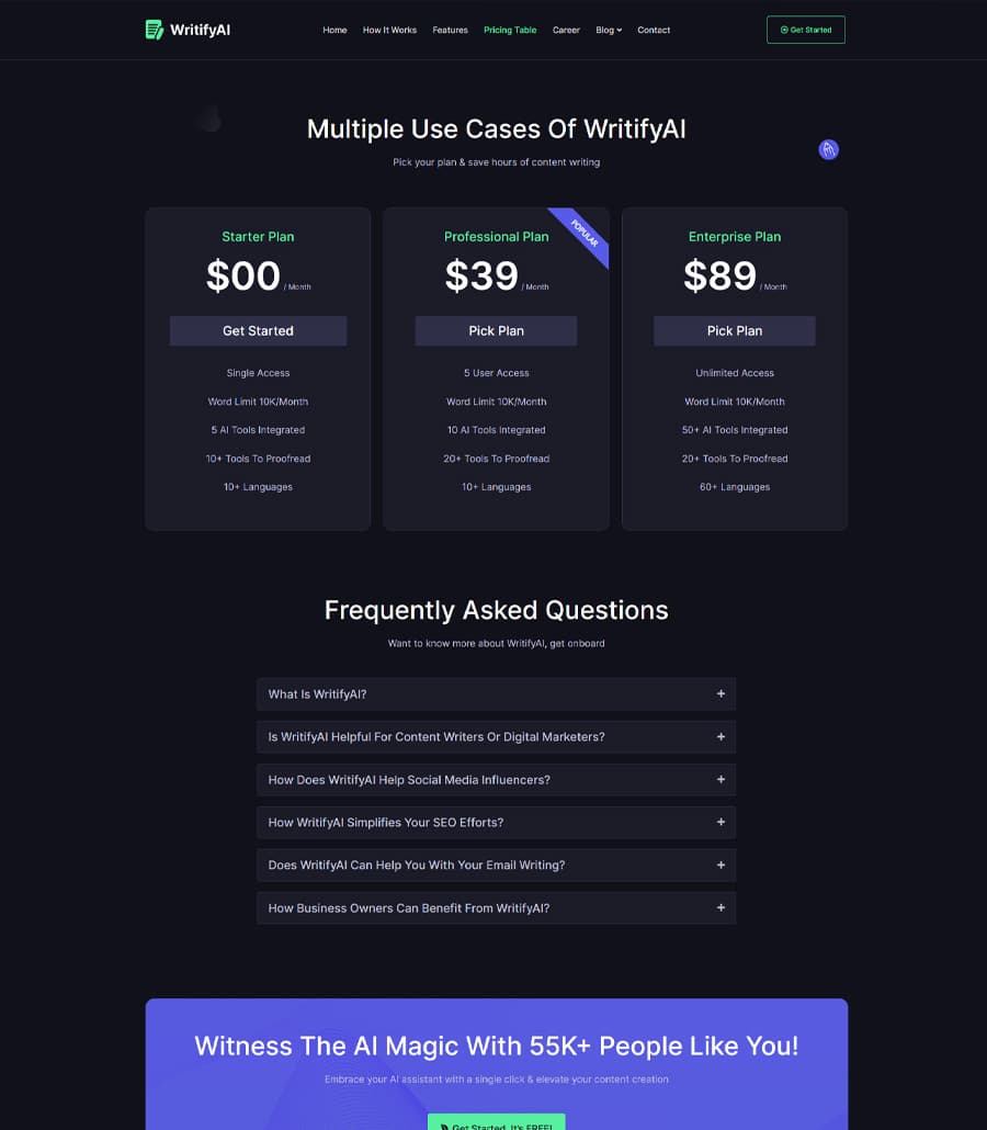 WritifyAi Pricing Page thumbnail