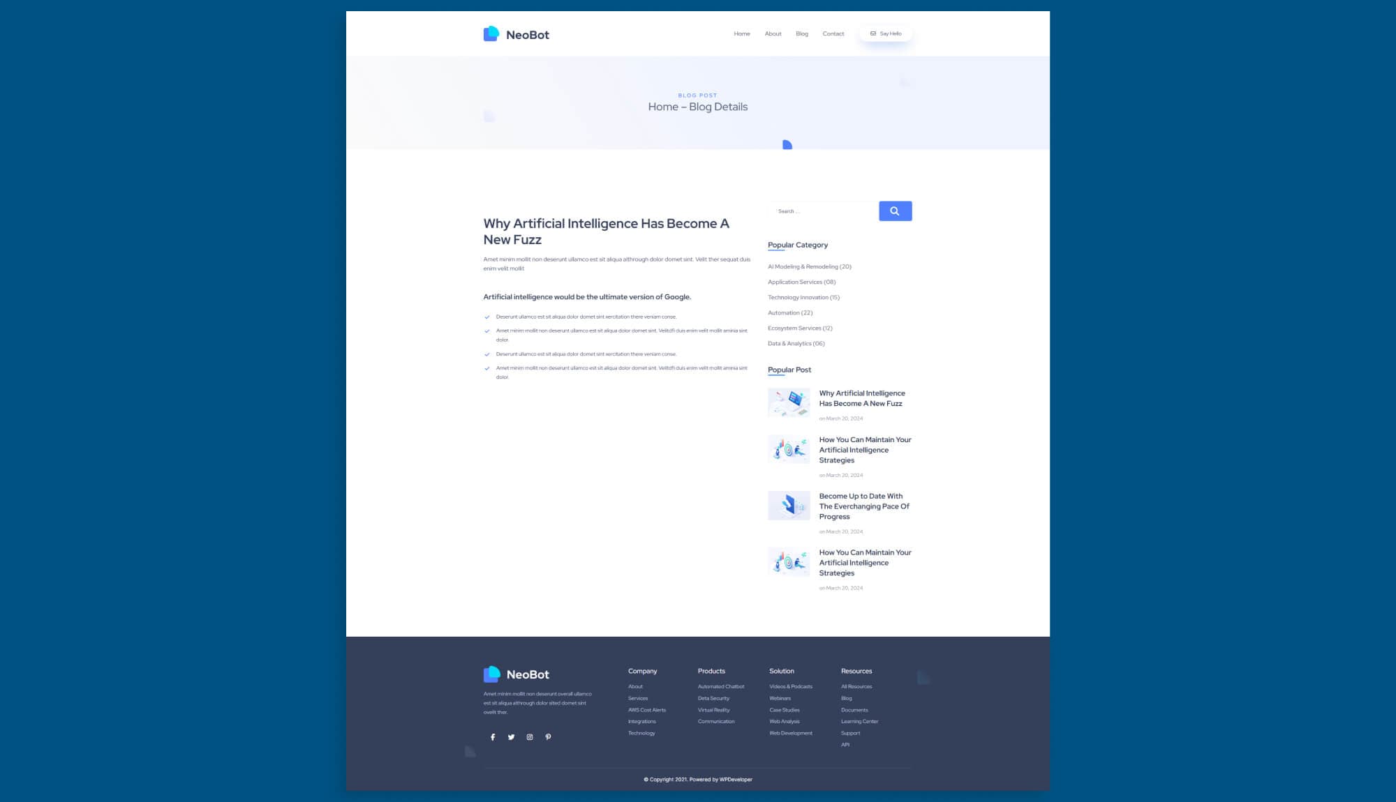 NeoBot Blog Details Page For Gutenberg Banner