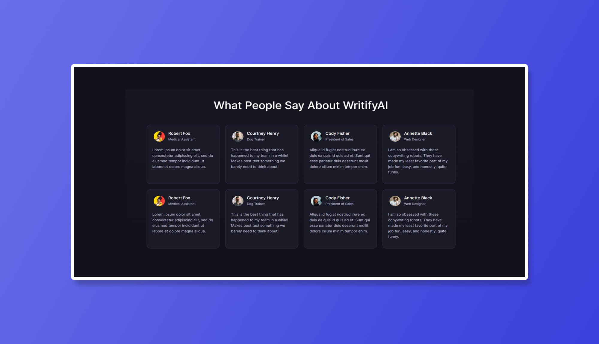 WritifyAI Testimonial Section For Gutenberg Banner