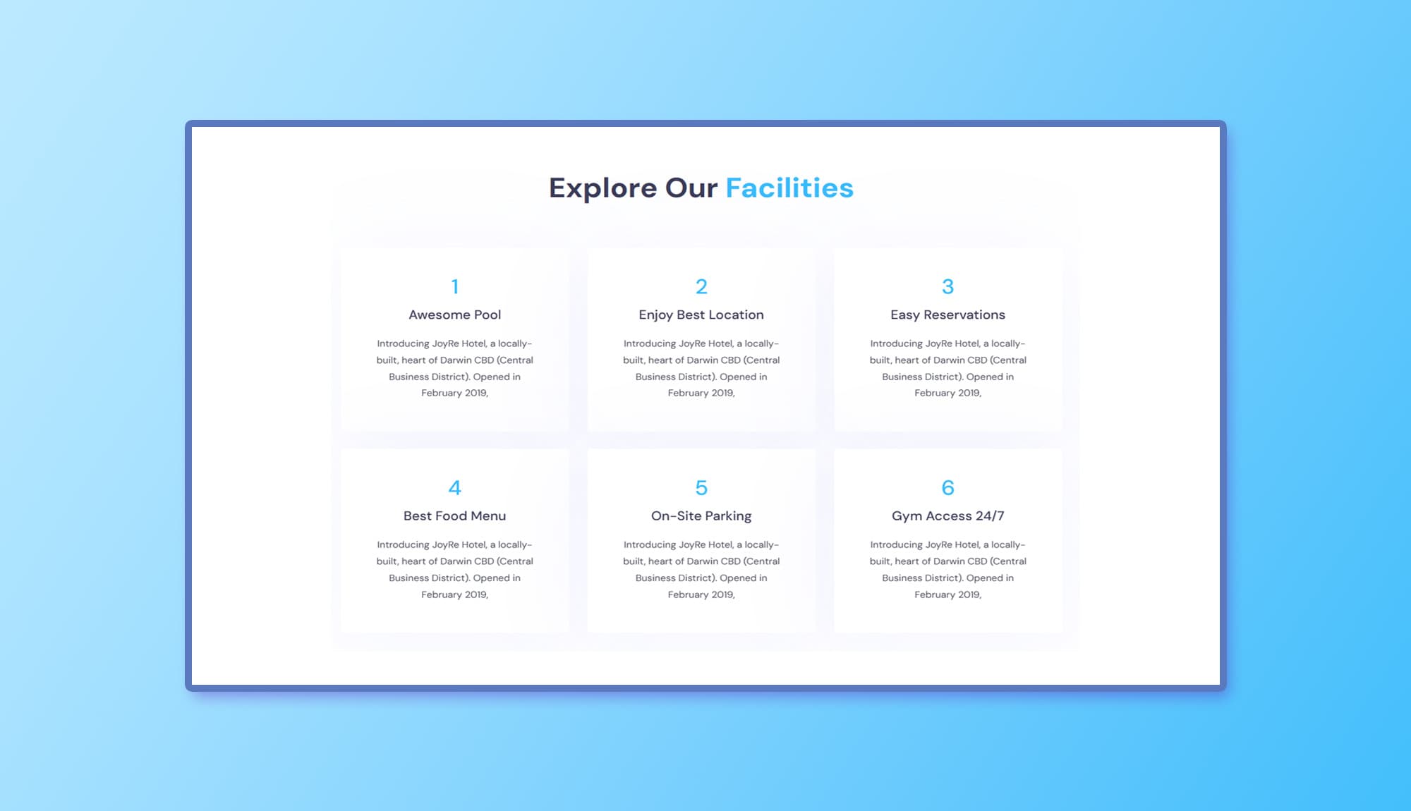 HotelHut Facilities Grid Section For Gutenberg Banner