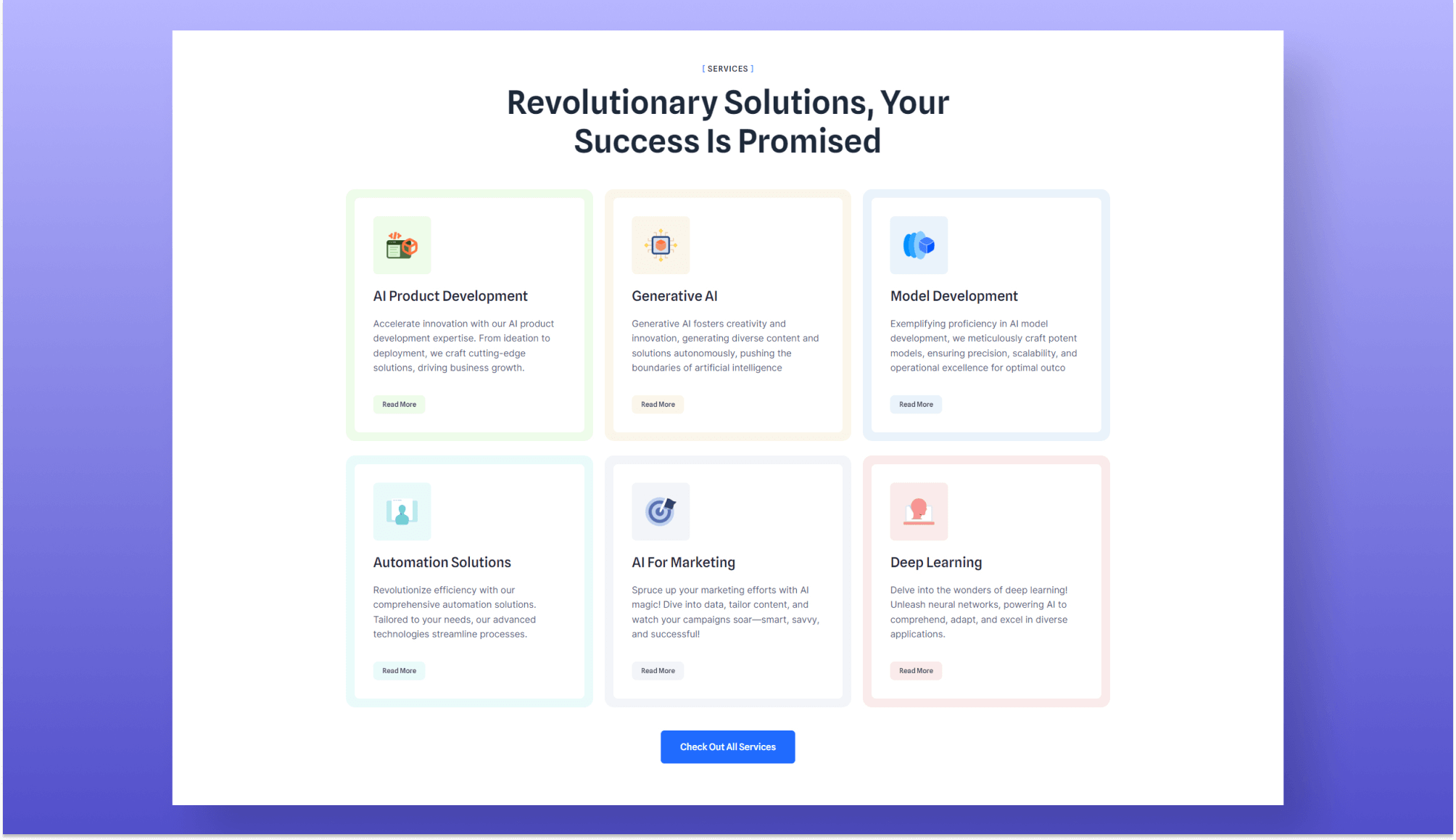 NeurAIGency Services Card Section By Templately