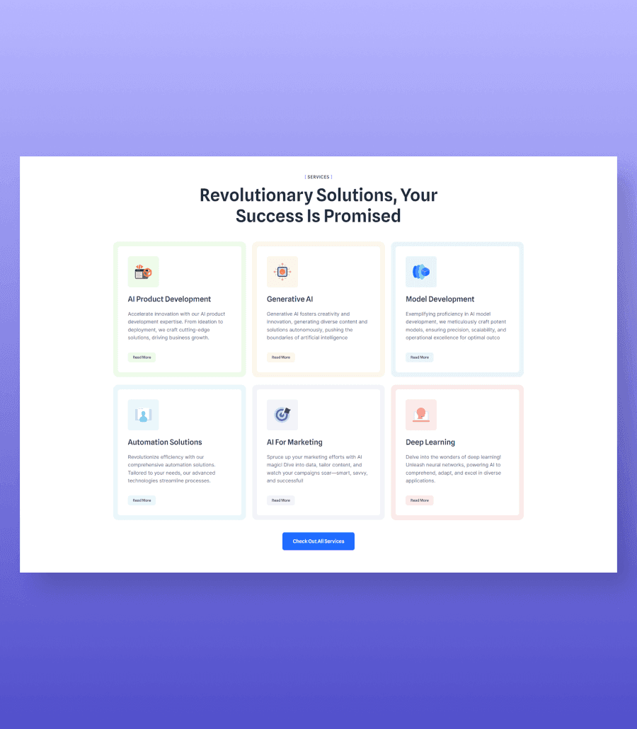 NeurAIGency Services Card Section By Templately