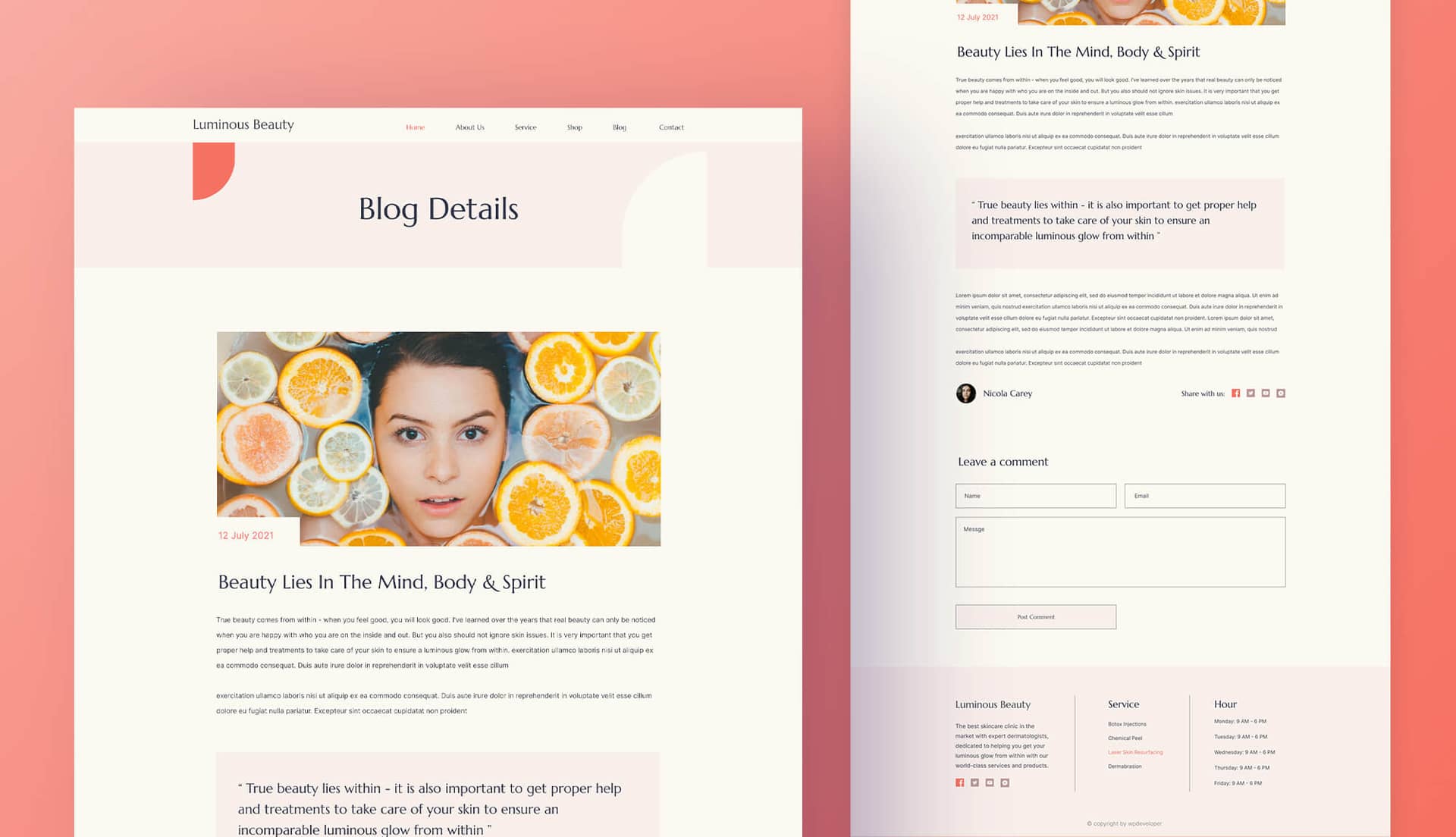 Luminous Beauty Single Post Page By Templately