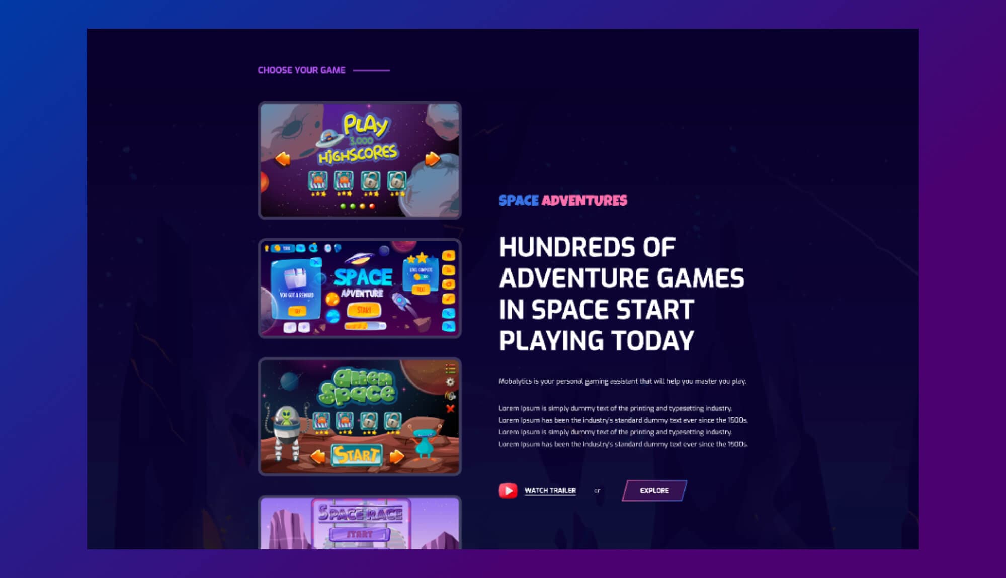 GameZone Game Choosing Section For Gutenberg Banner