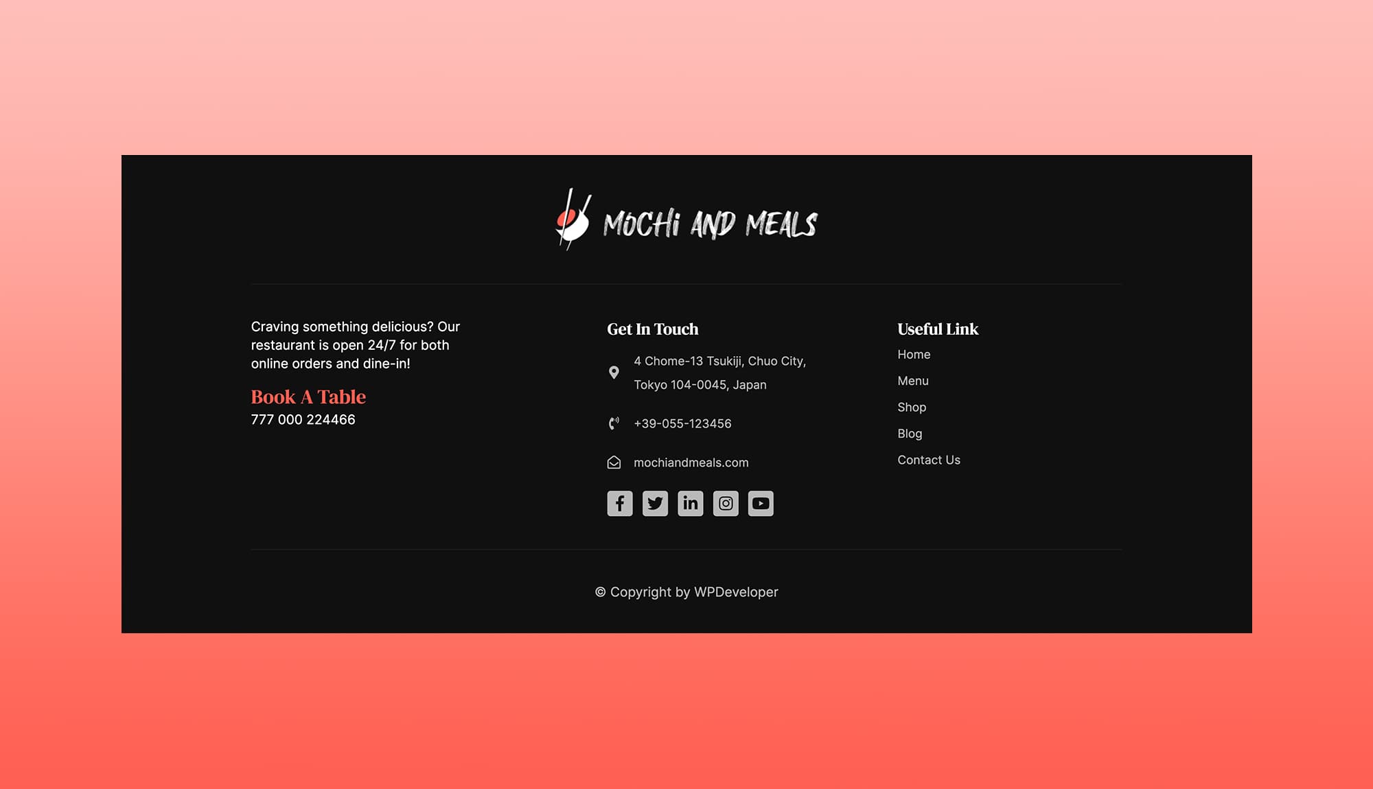Mochi And Meals Footer Section For Gutenberg Banner