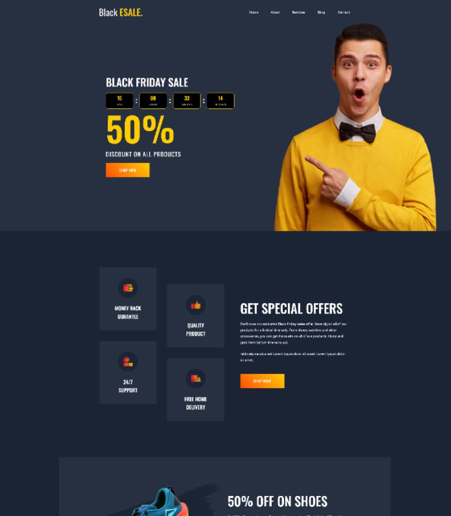 Black Esale - Black Friday Landing Page Template For Gutenberg thumbnail