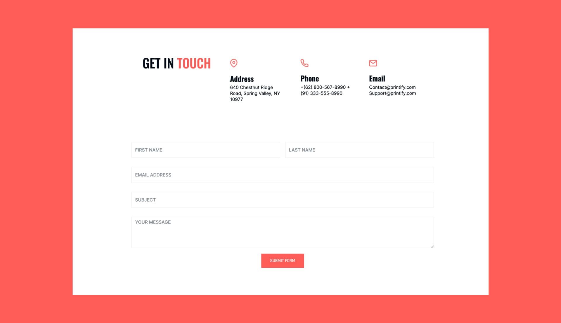 Printify Contact Section By Templately