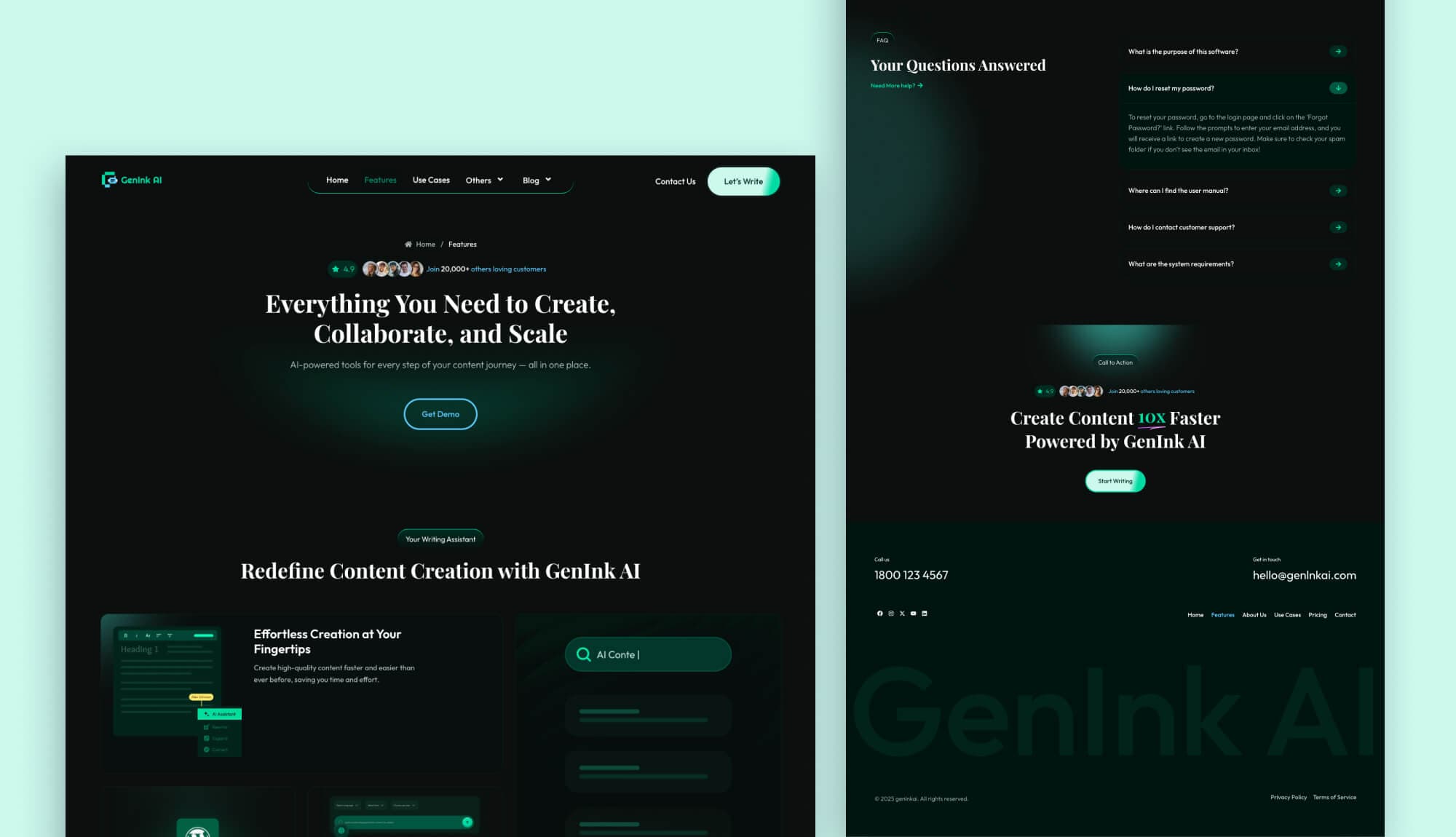 GenInk AI Features Page By Templately