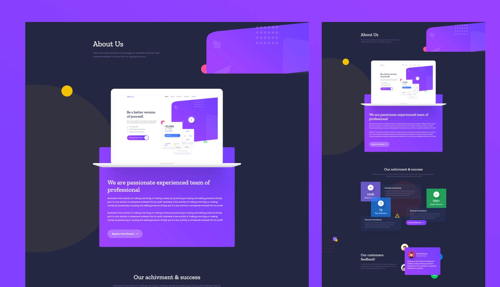 Unigency About Page Dark For Gutenberg By Templately
