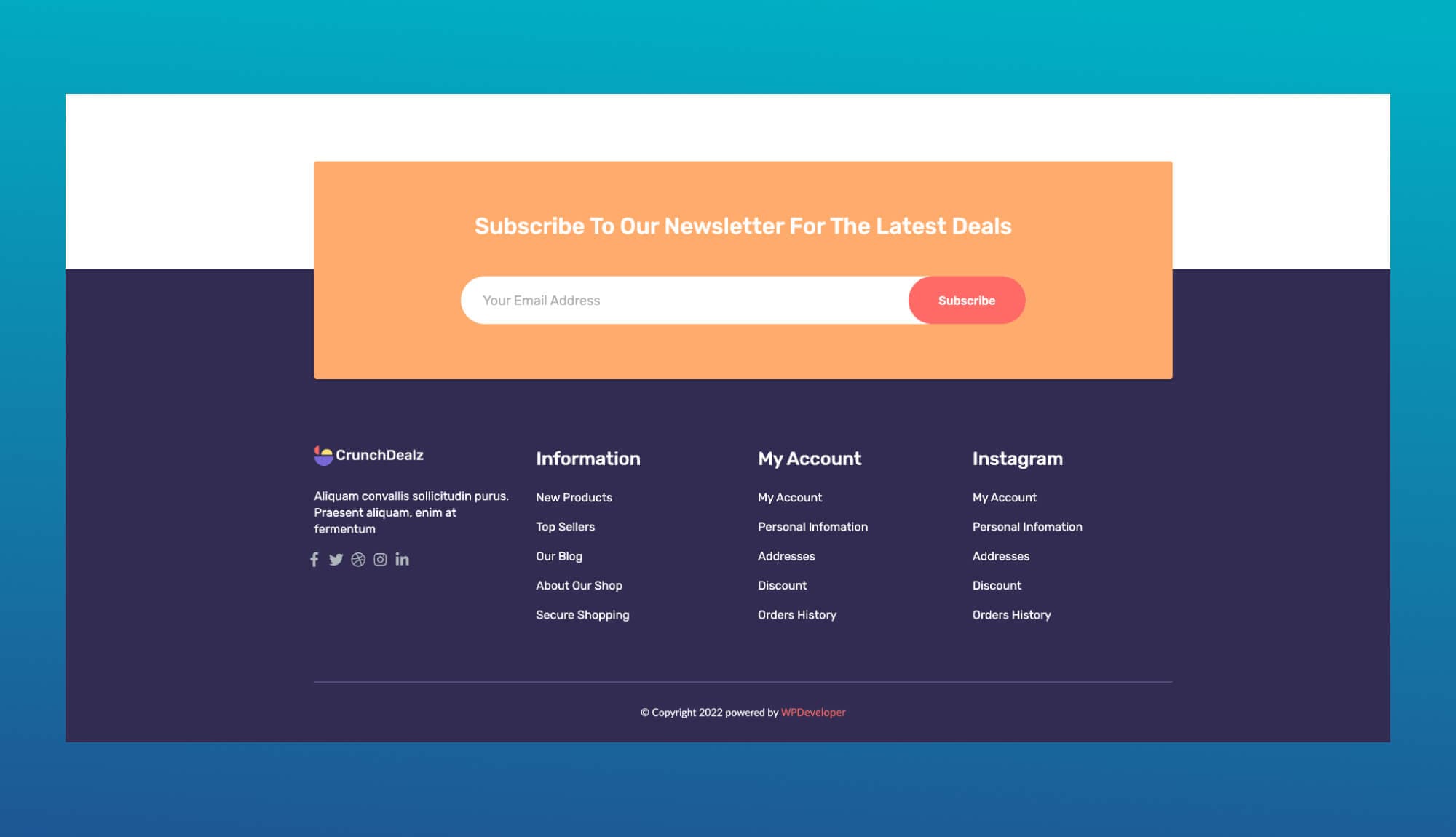 CrunchDealz Footer Section For Gutenberg Banner