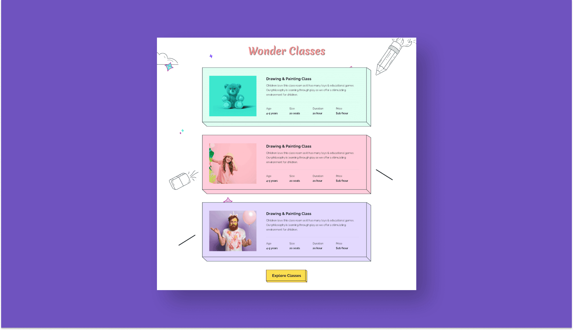 Wonderland Classes Section For Gutenberg Banner