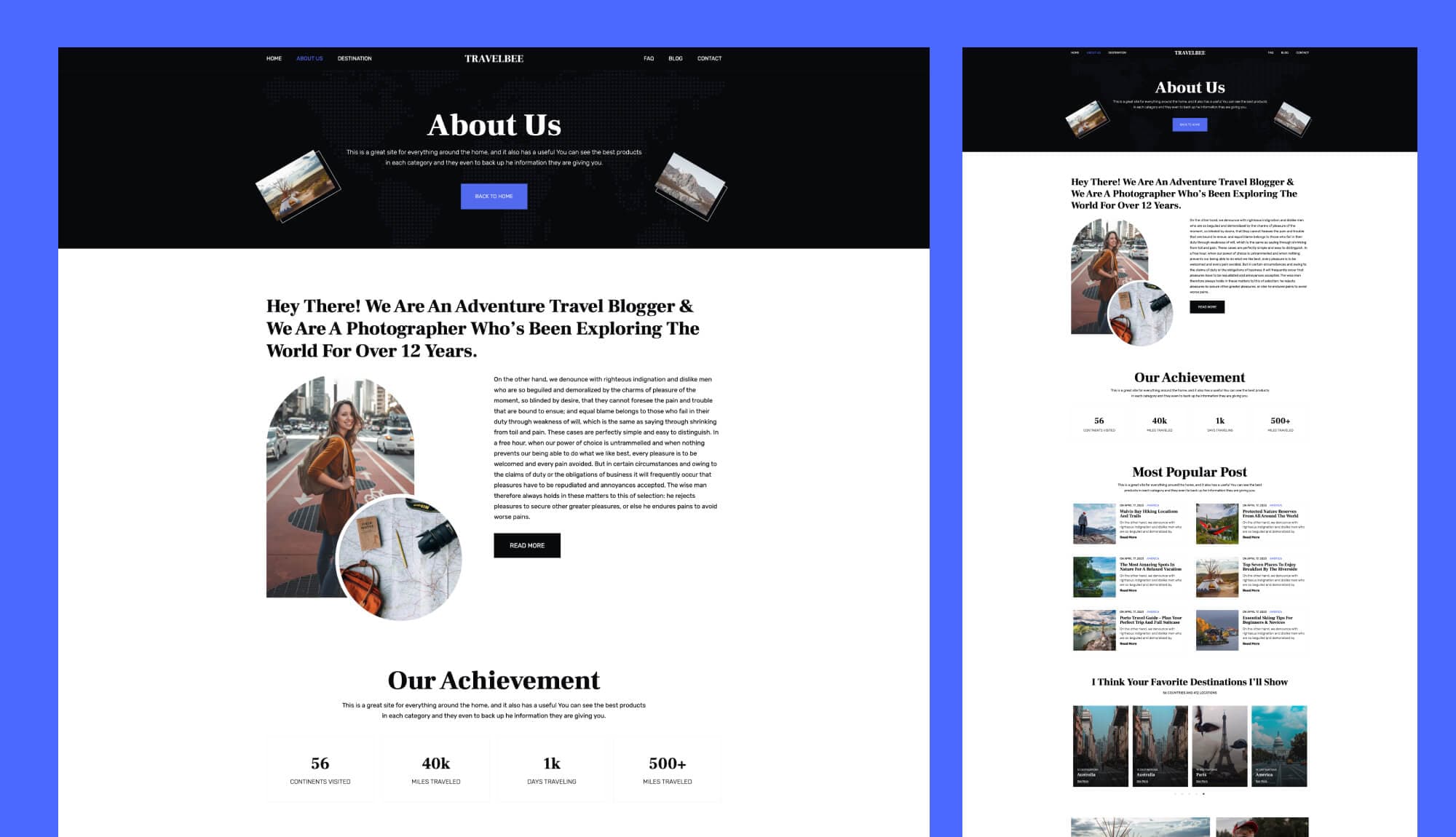 TravelBee About Us Page For Gutenberg Banner