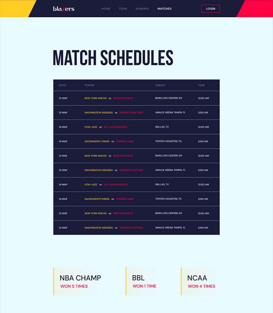 Blazers Matches Page thumbnail
