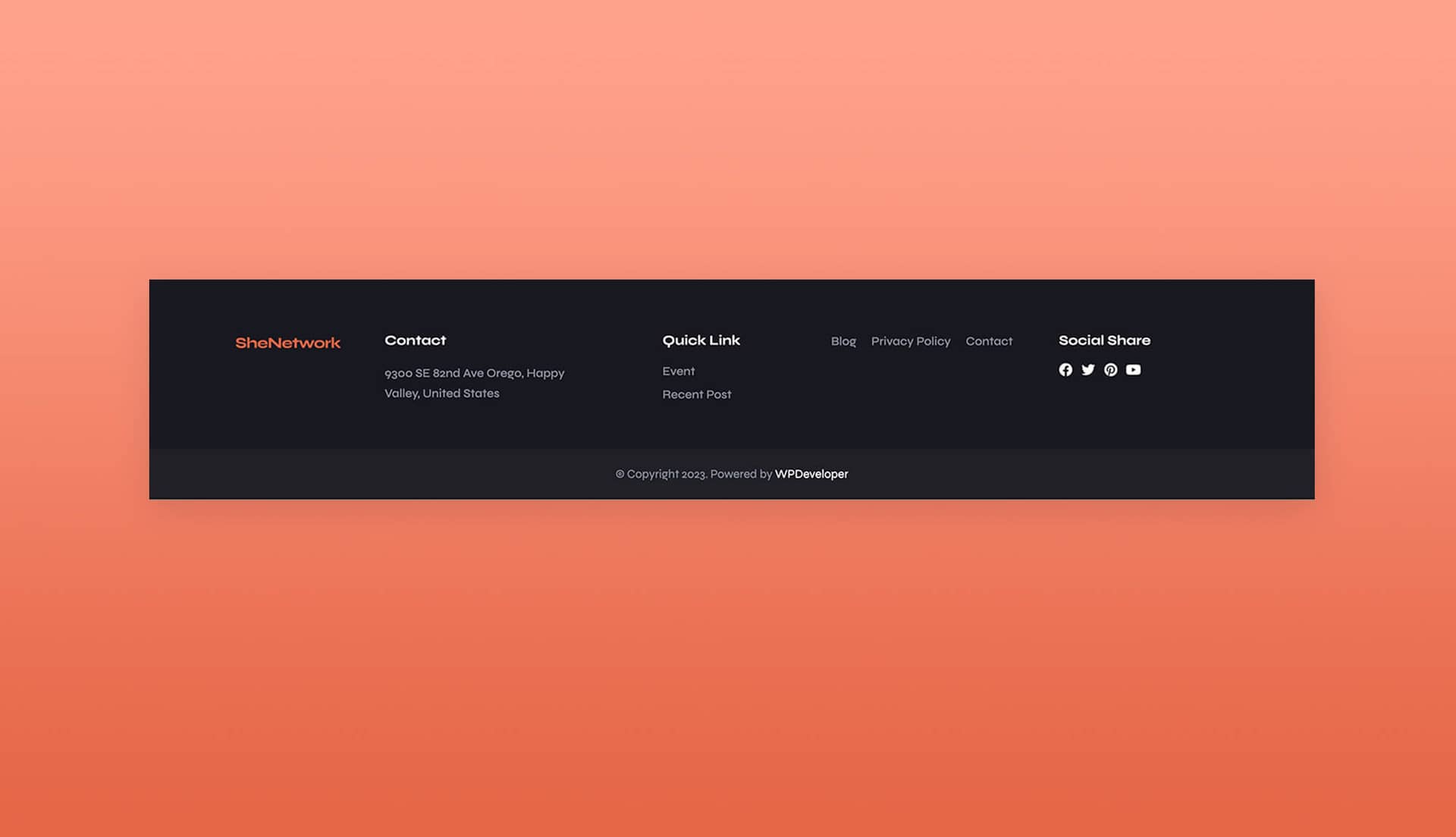 SheNetwork Footer Section For Gutenberg By Templately