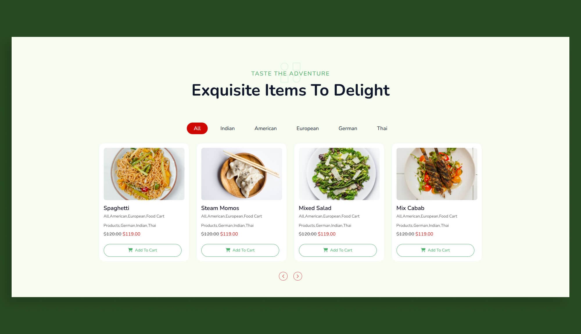 Gourmet Wheels Product Filter Section for Gutenberg Banner