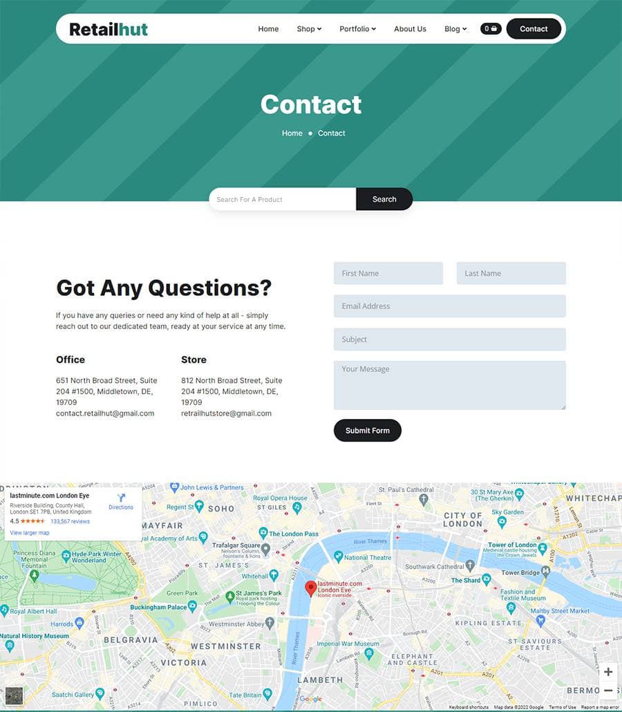 RetailHut Contact Page thumbnail