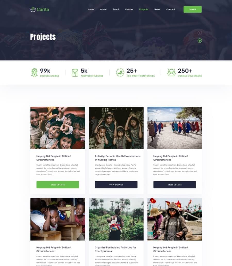DoNation Charity Template Projects page thumbnail