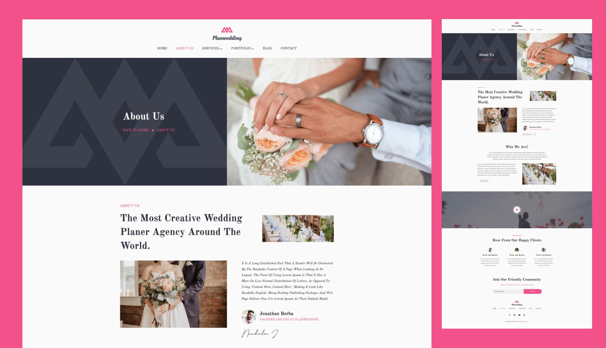 Planwedding About us Page For Gutenberg Banner