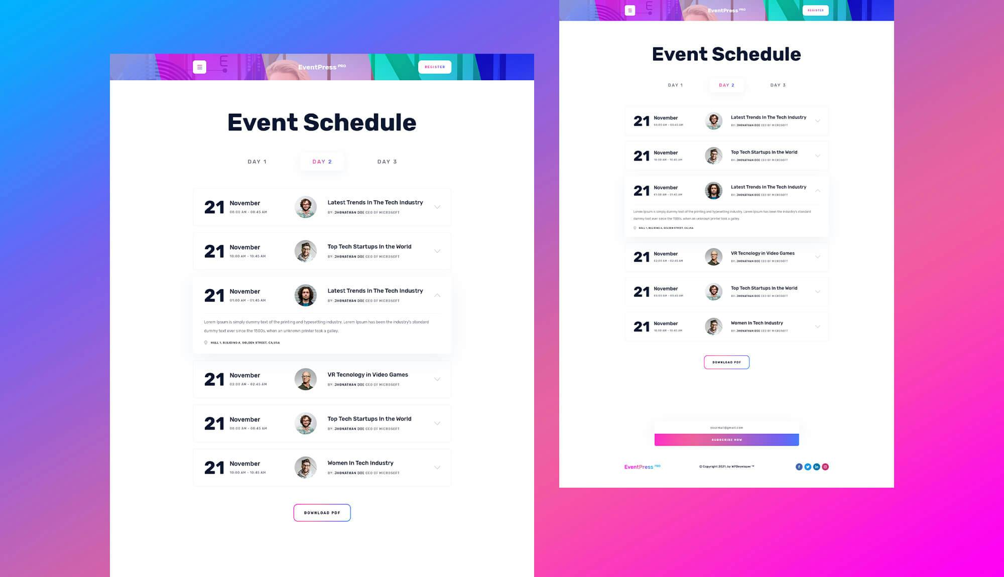 EventPress Pro Schedule Page Banner