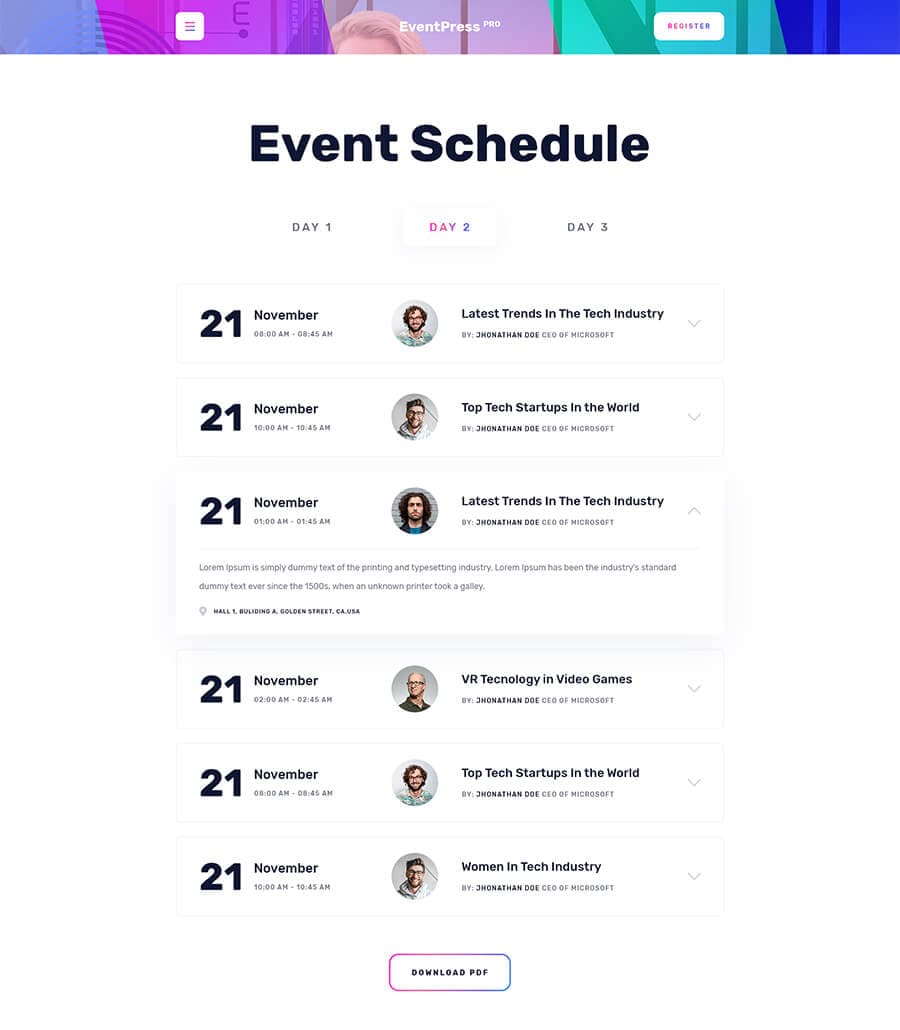 EventPress Pro Schedule Page thumbnail