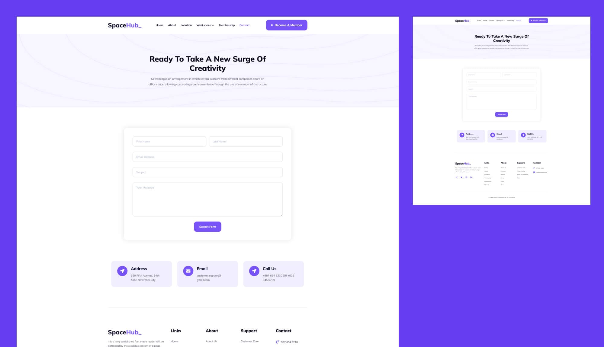 Space Hub Contact Page For Gutenberg Banner