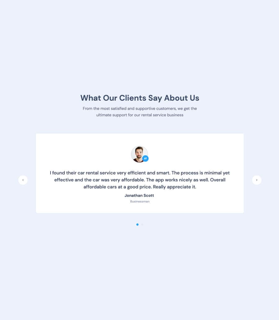 Speedy Rentals Testimonials Section By Templately