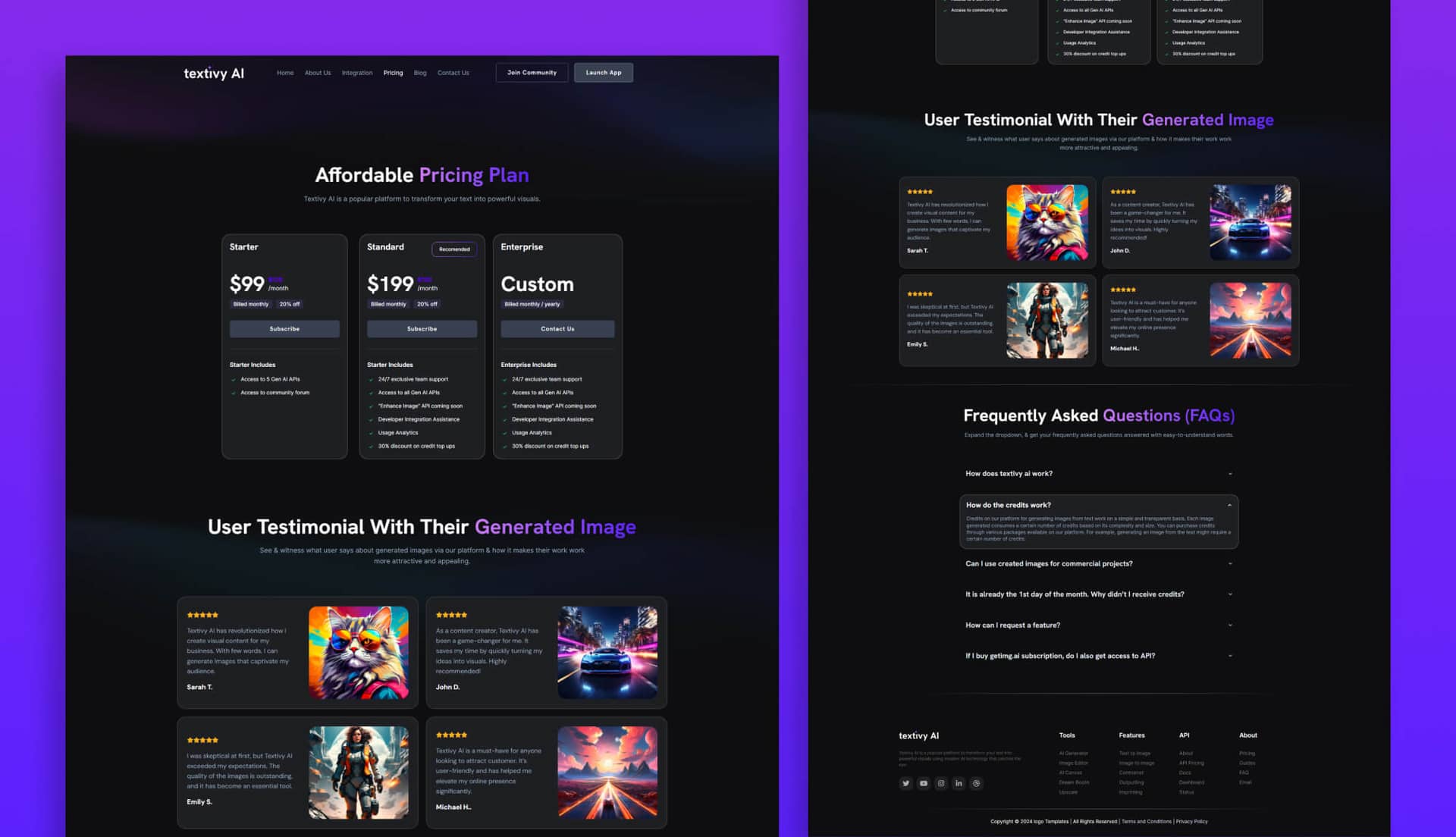 Textivy AI Pricing Page For Gutenberg By Templately