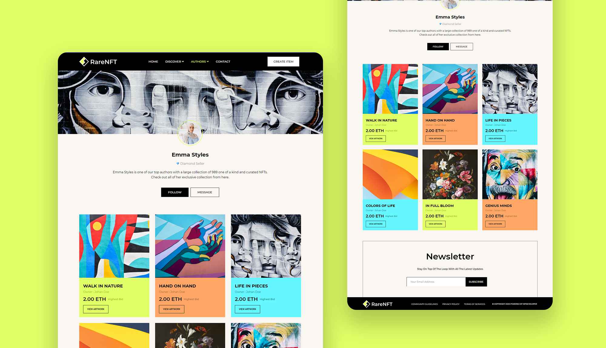 RareNFT Author Details Page By Templately