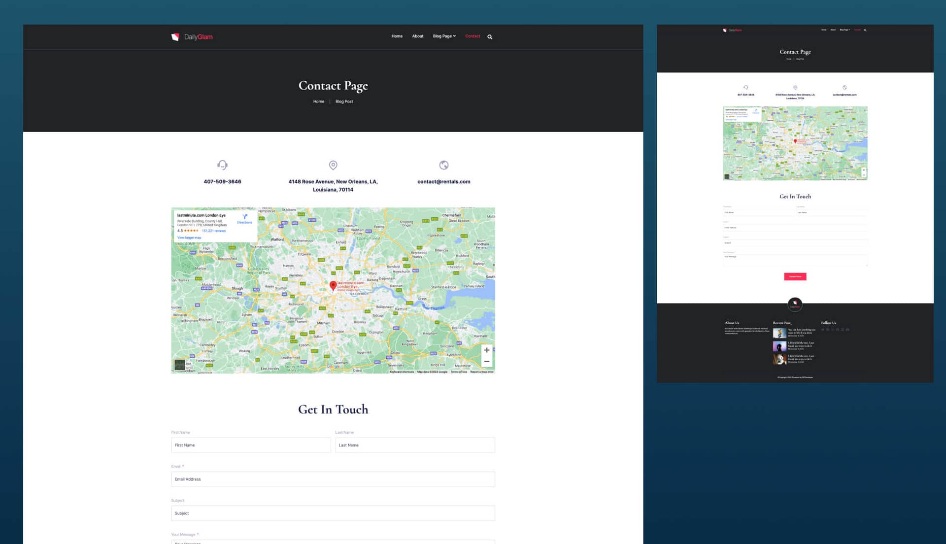 DailyGlam Contact Page By Templately