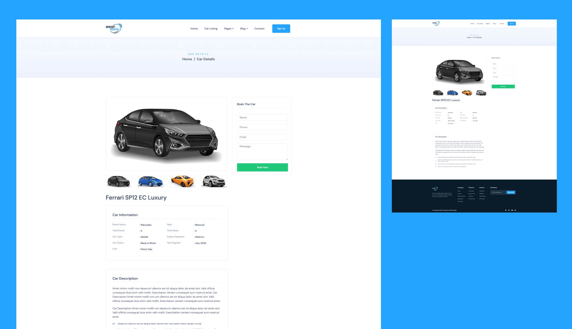 Speedy Rentals Car Details Page Banner