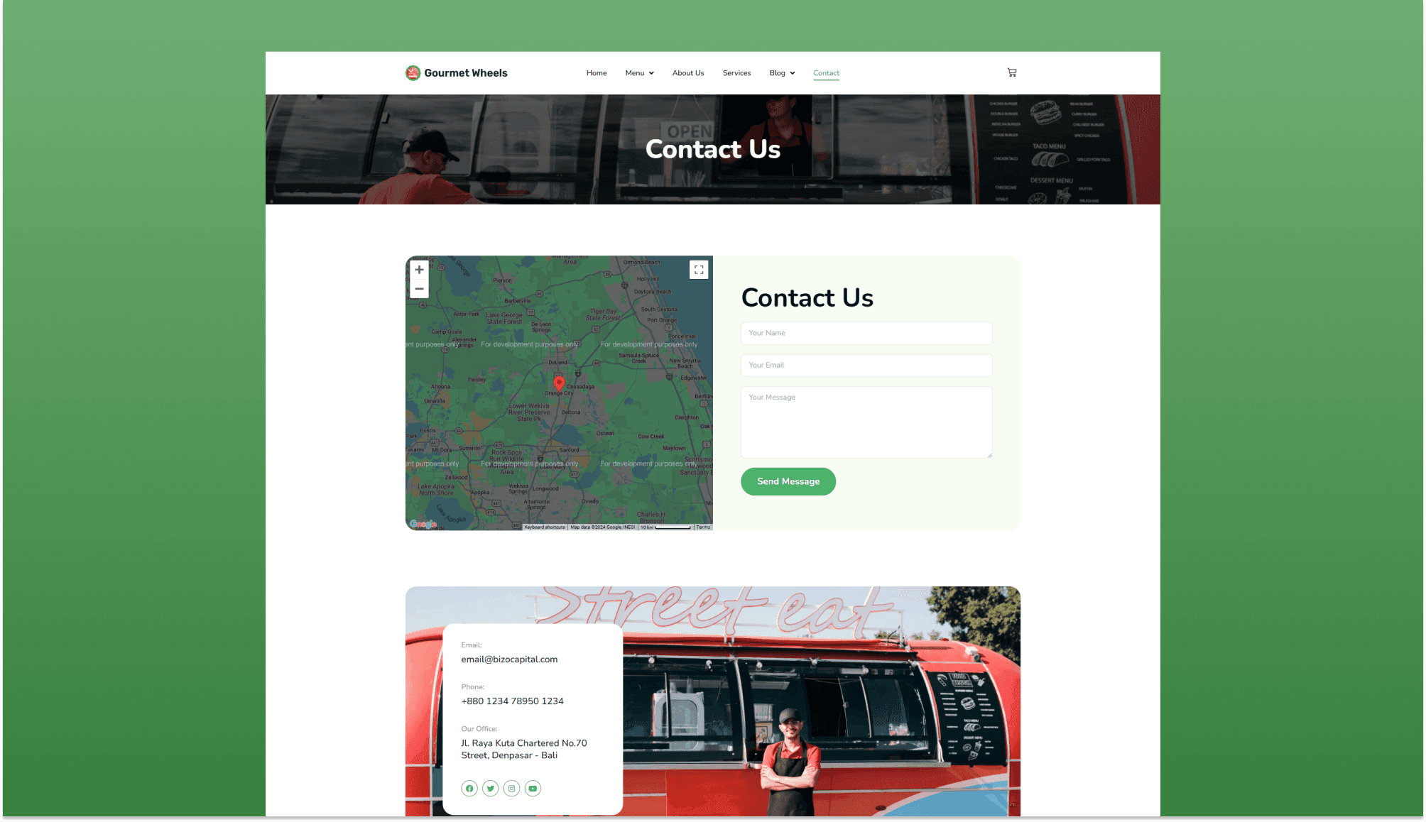 Gourmet Wheels Contact Page By Templately