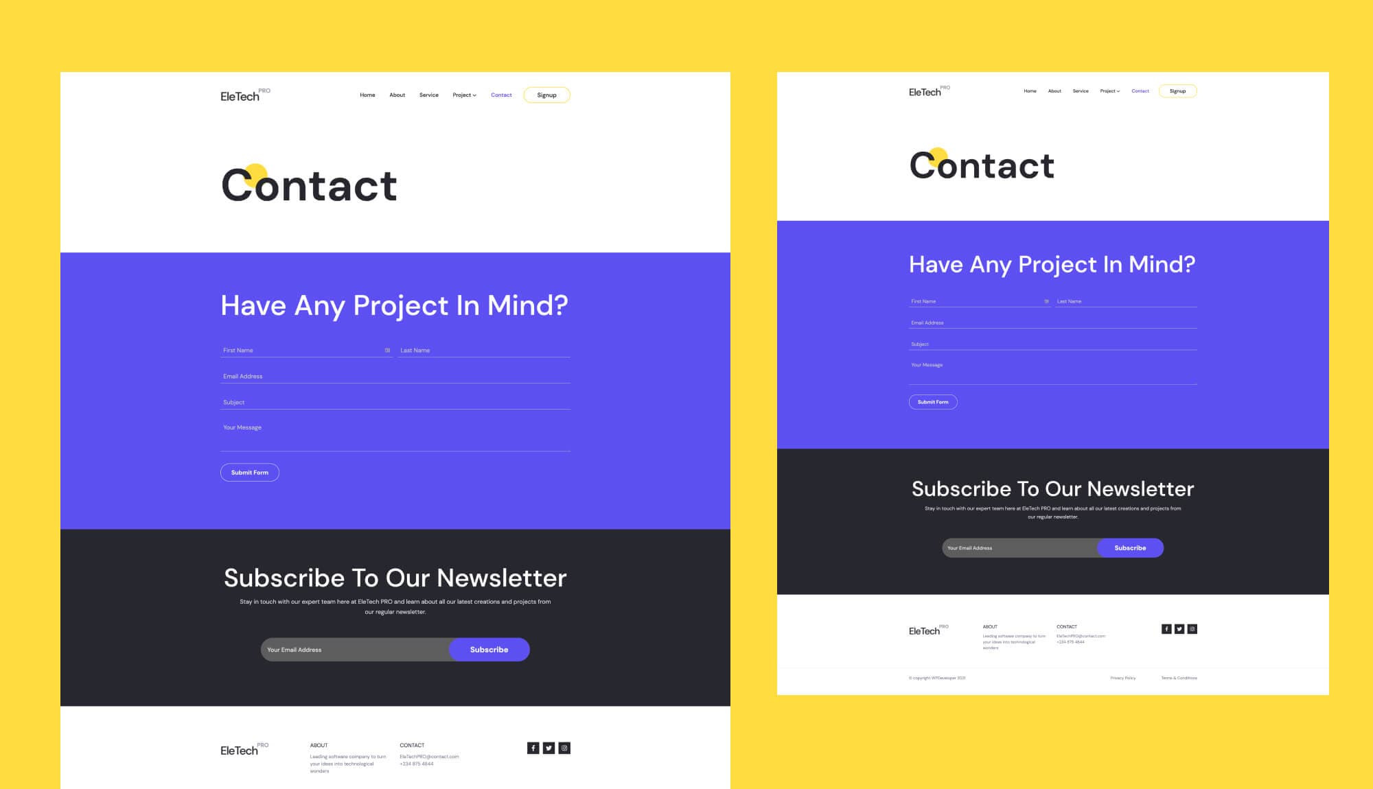 EleTech Contact Page For Gutenberg Banner