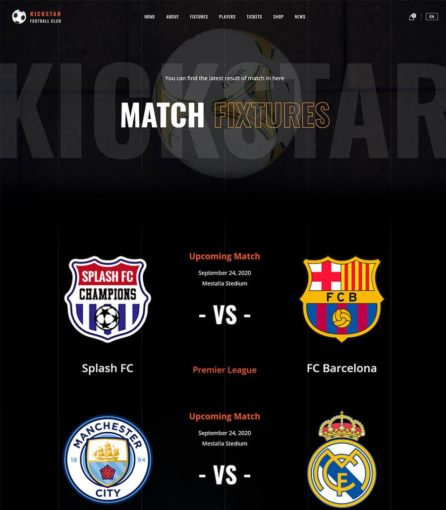 KickStar Fixtures Page thumbnail