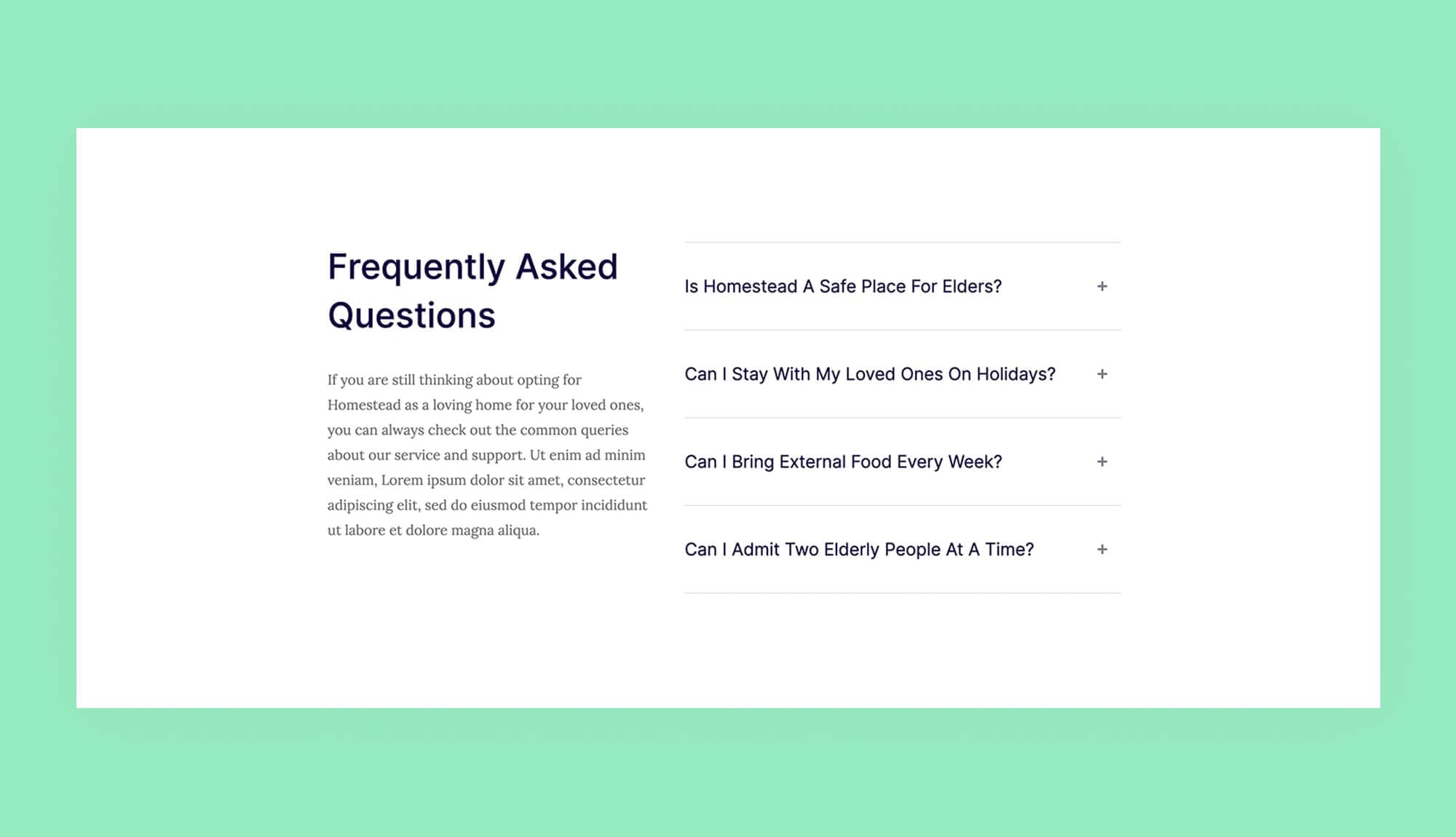 Homestead FAQ Section For Gutenberg Banner