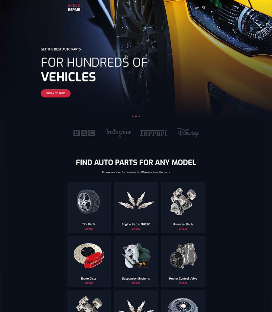 Speed Repair - Auto Parts Shop Website | Templately speed-repair-auto-parts-shop-website-templately