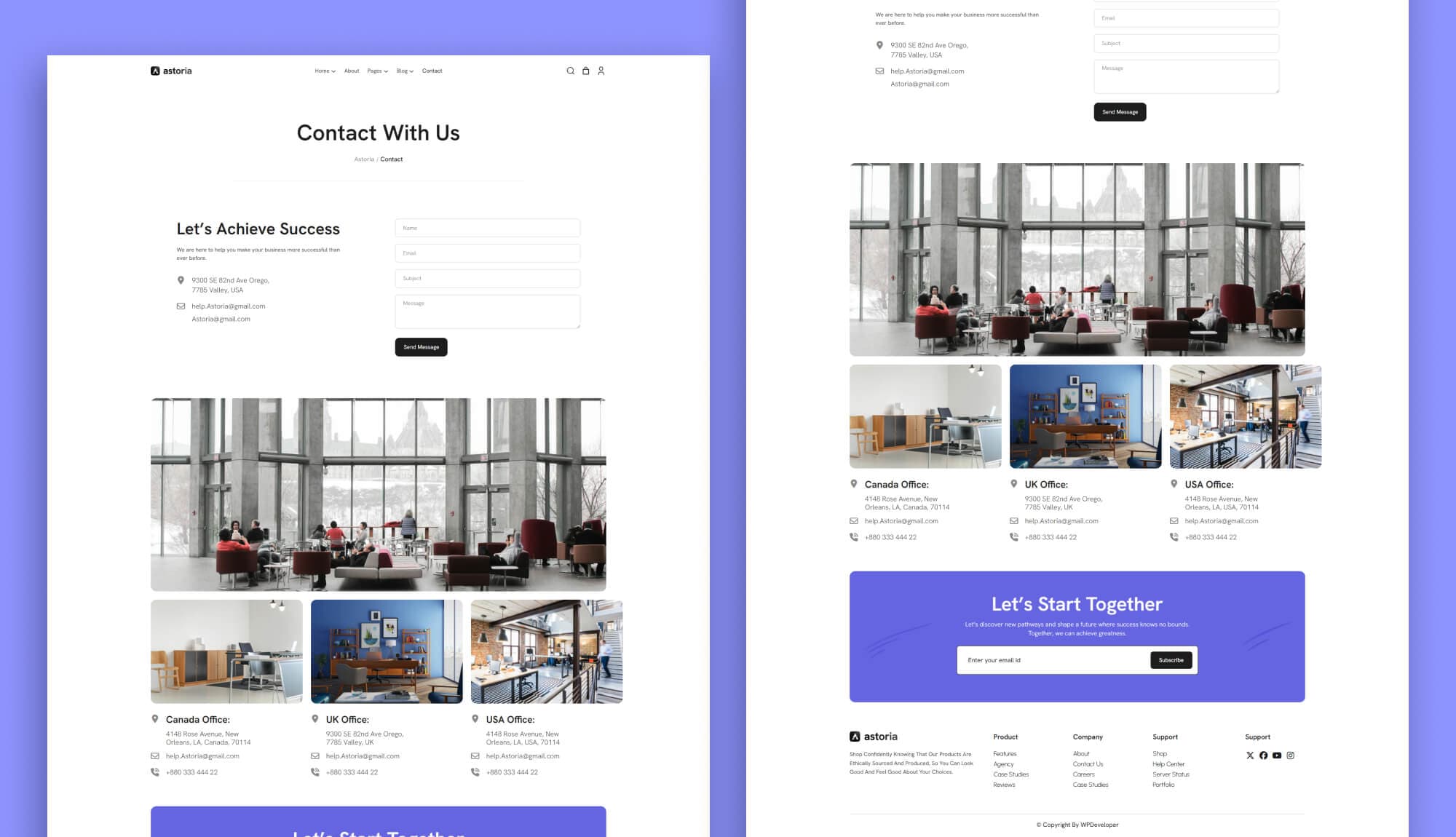 Astoria Contact Page for Gutenberg Banner