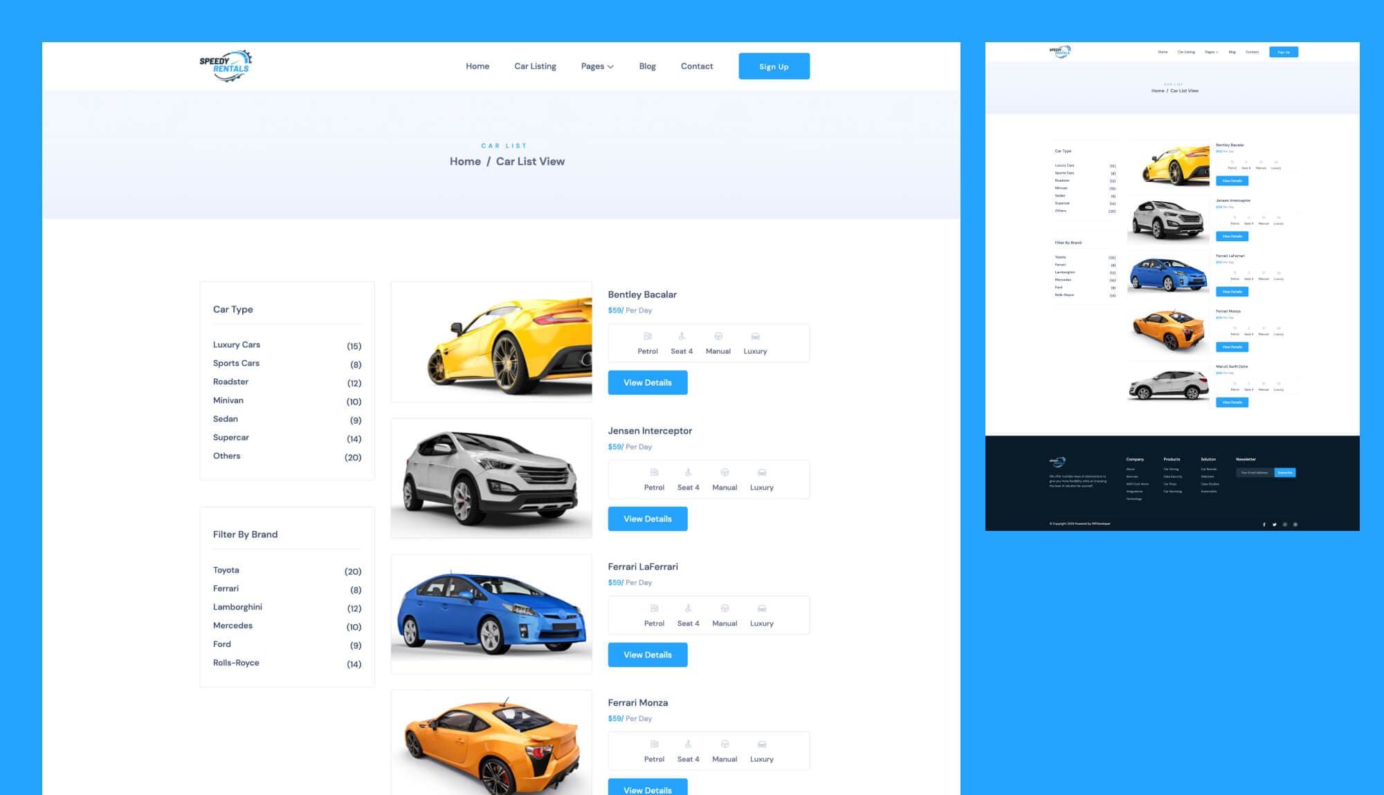 Speedy Rentals Car List View Page For Gutenberg By Templately