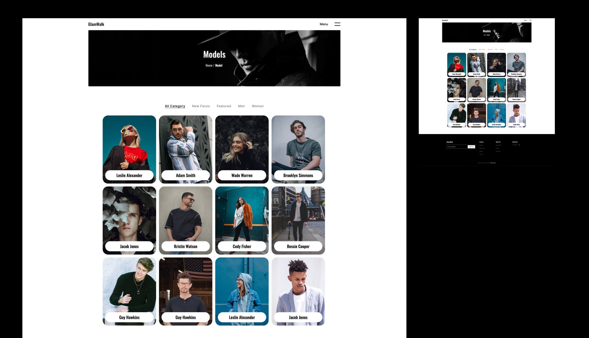 GlamWalk Model Page For Gutenberg Banner