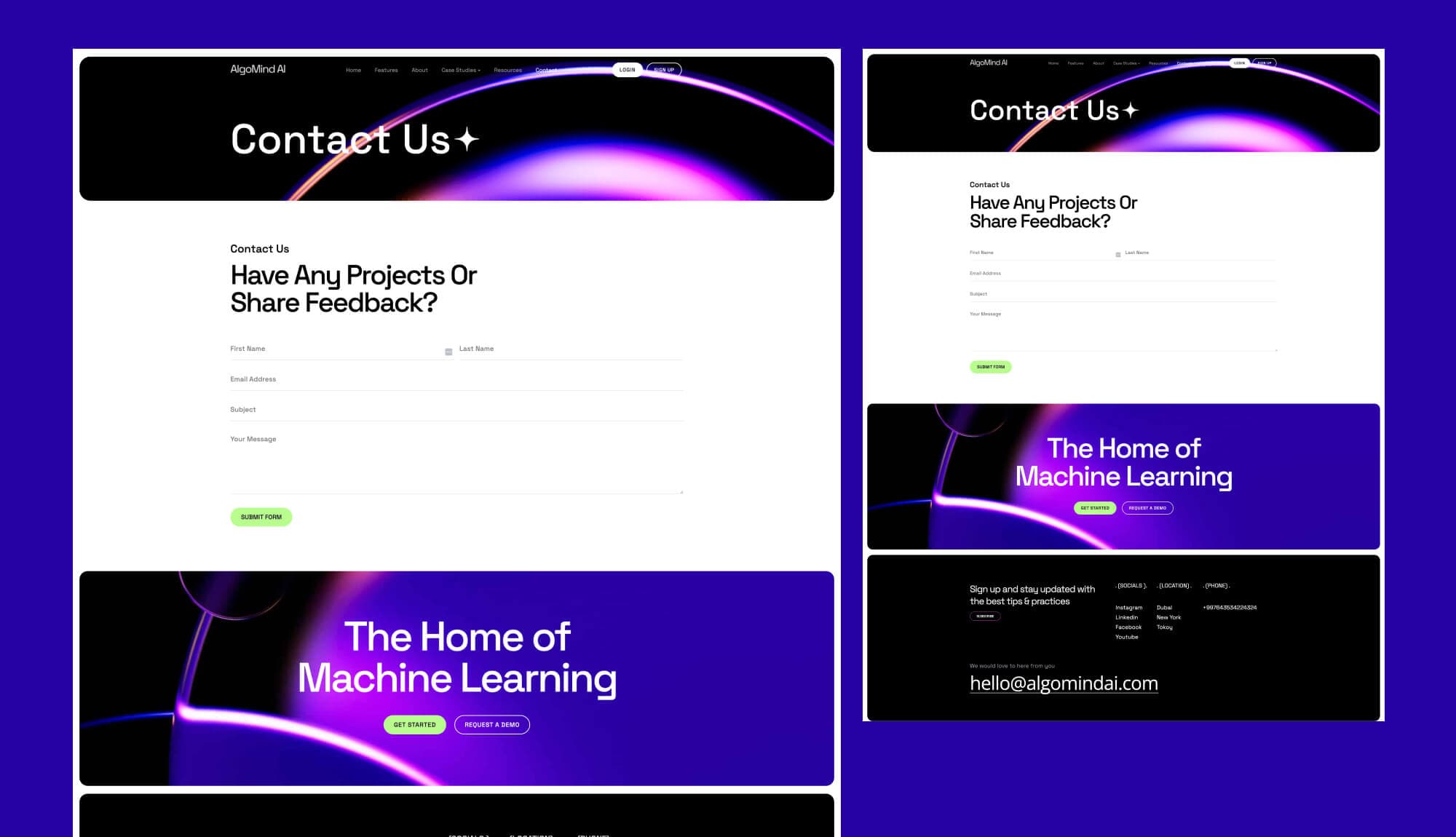 AlgoMind AI Contact Page For Gutenberg Banner