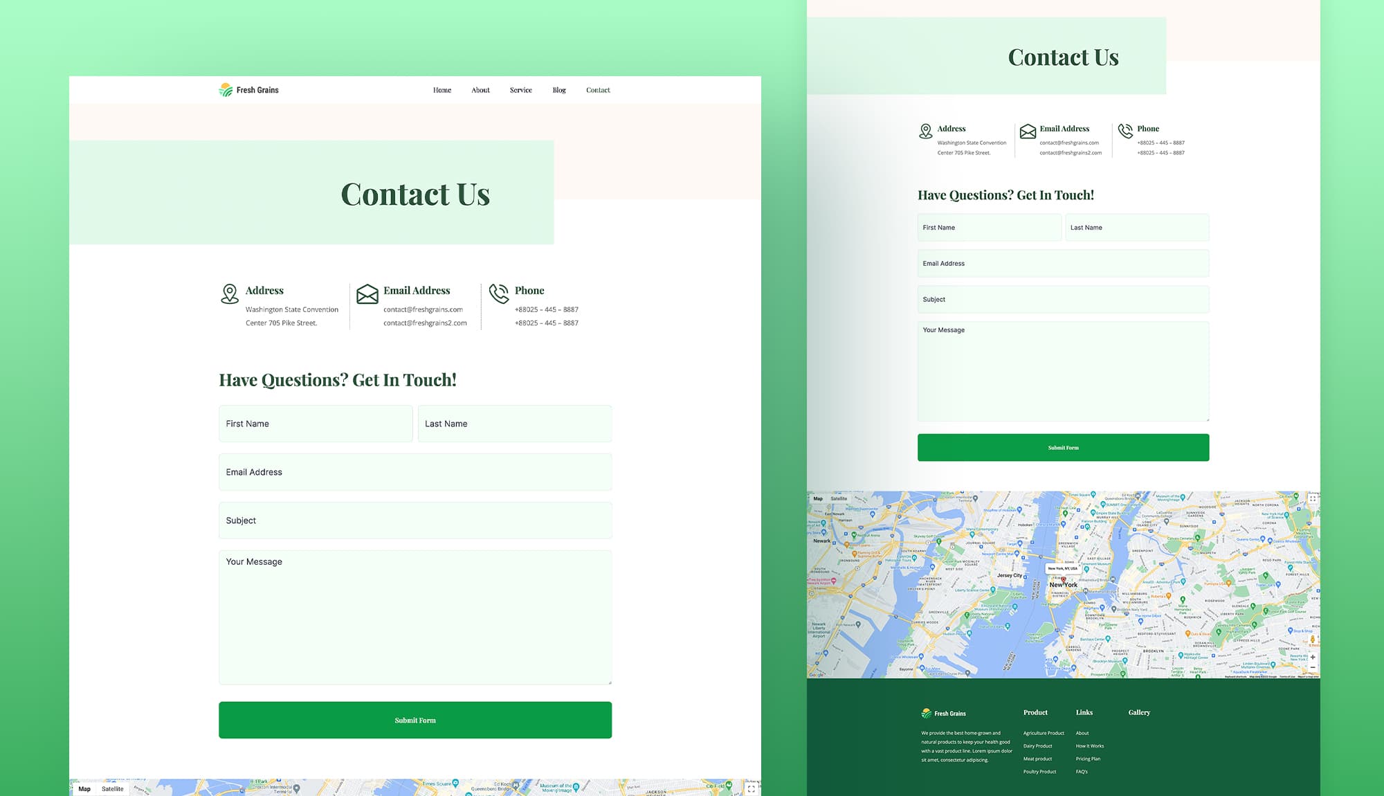 Fresh Grains Contact Page For Gutenberg Banner