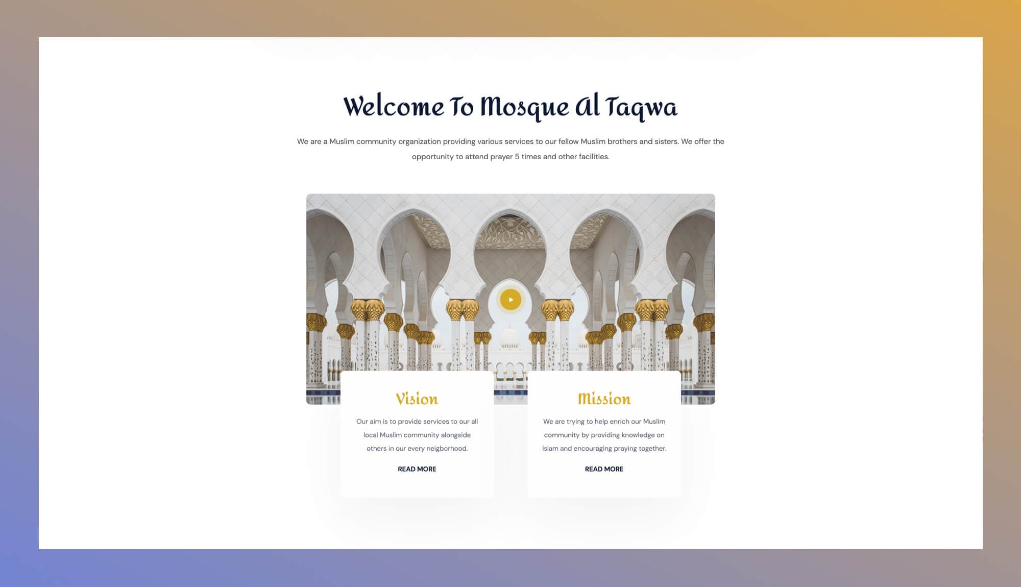 Taqwa About Section For Gutenberg Banner