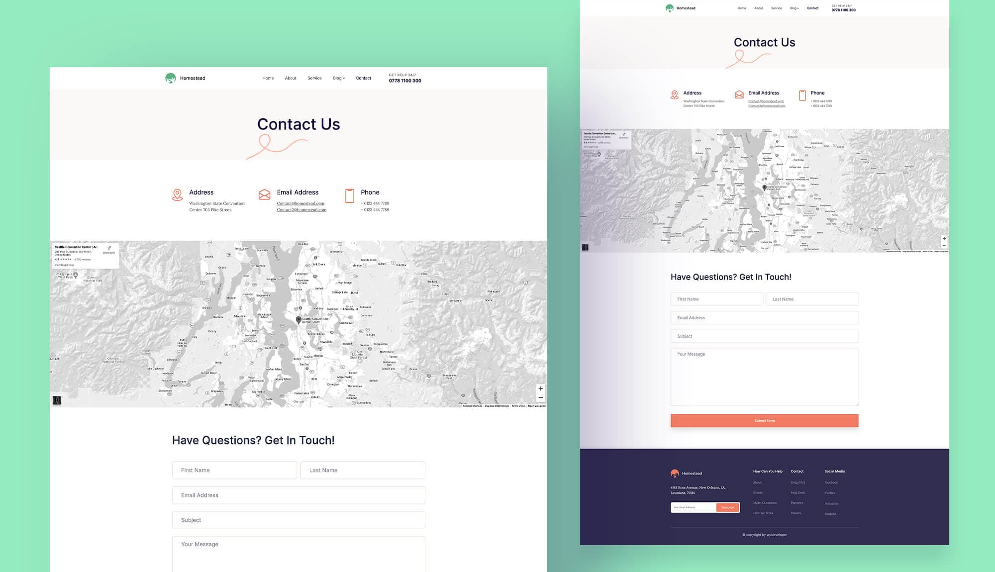 Homestead Contact Section For Gutenberg Banner