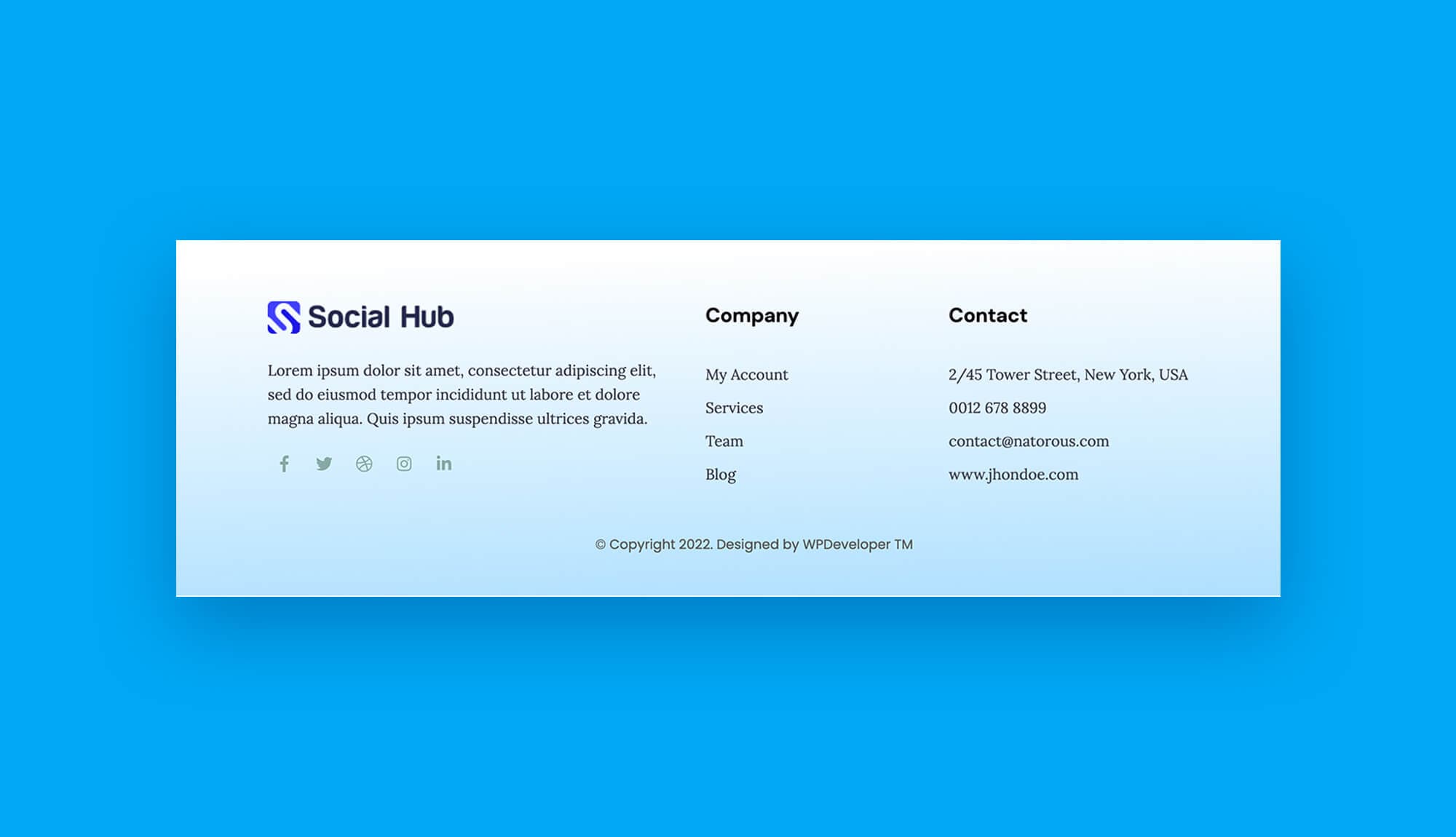 Social Hub Footer Section For Gutenberg Banner