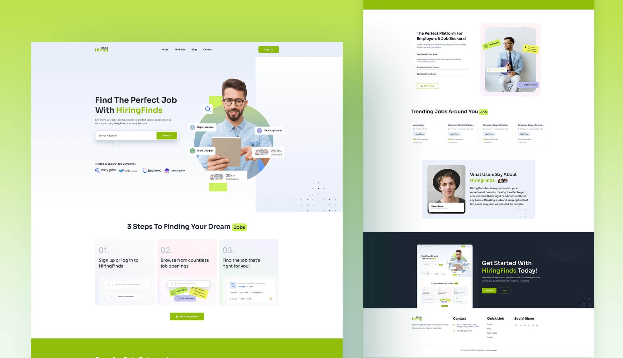 HiringFinds Home Page For Gutenberg Banner