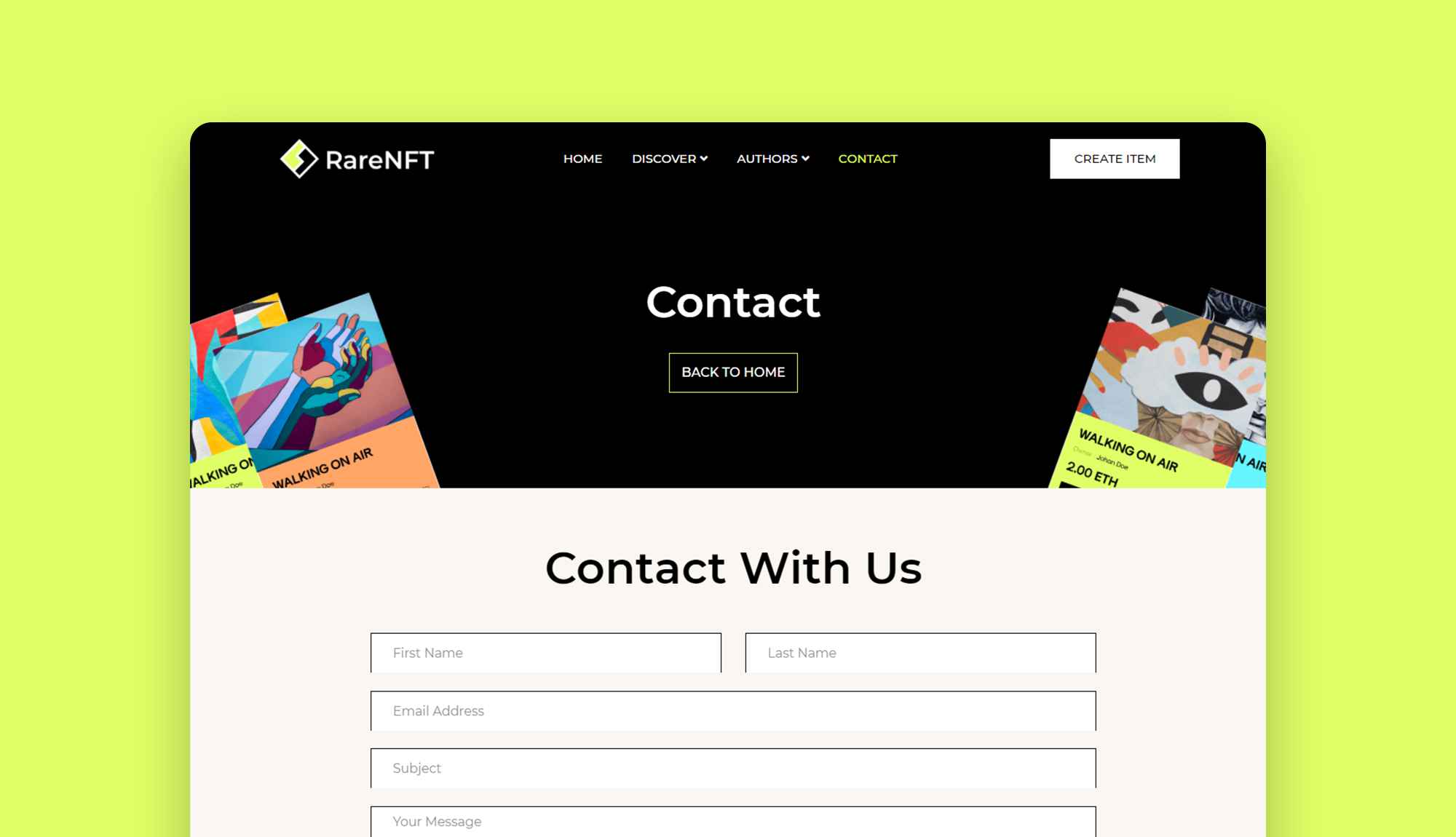 RareNFT Contact Page By Templately