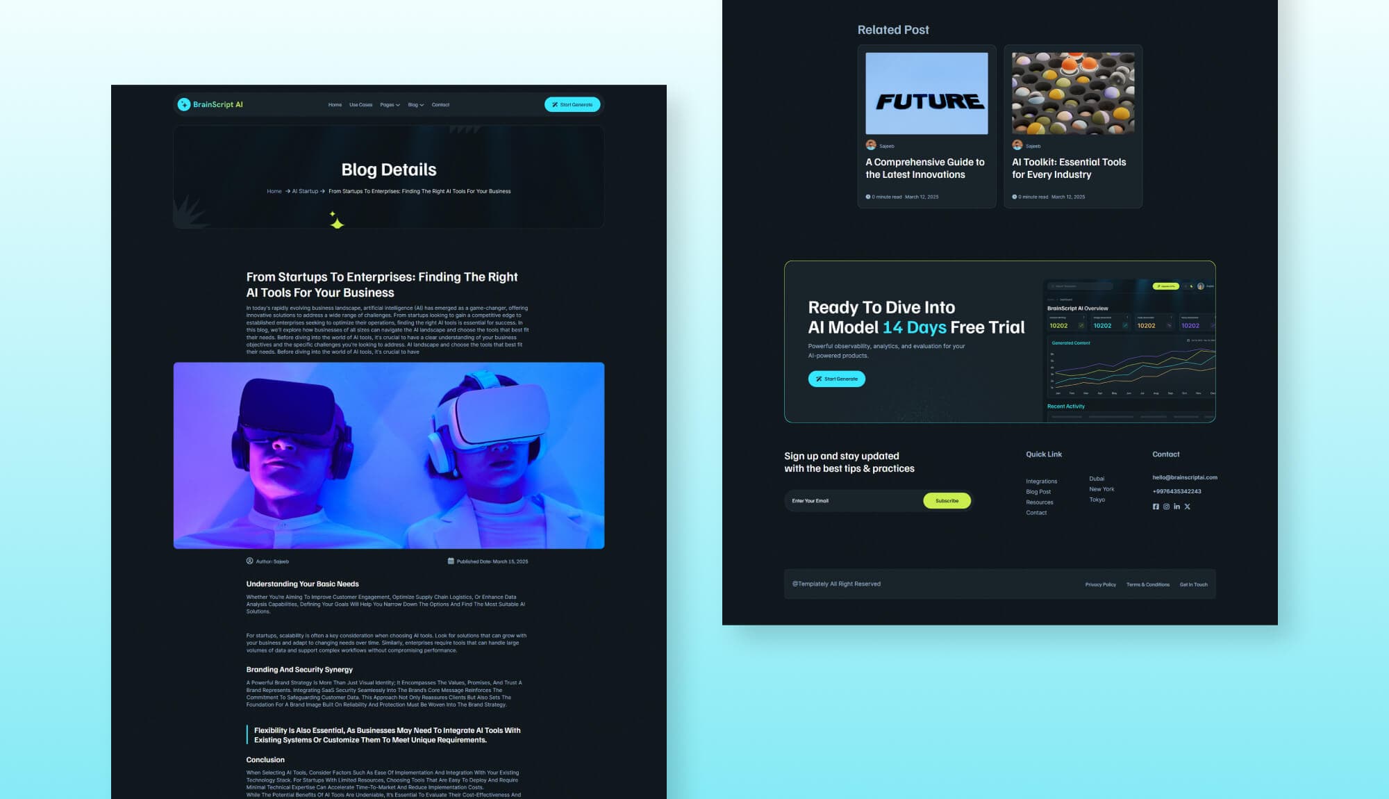 BrainScript AI Blog Details Page for Gutenberg By Templately