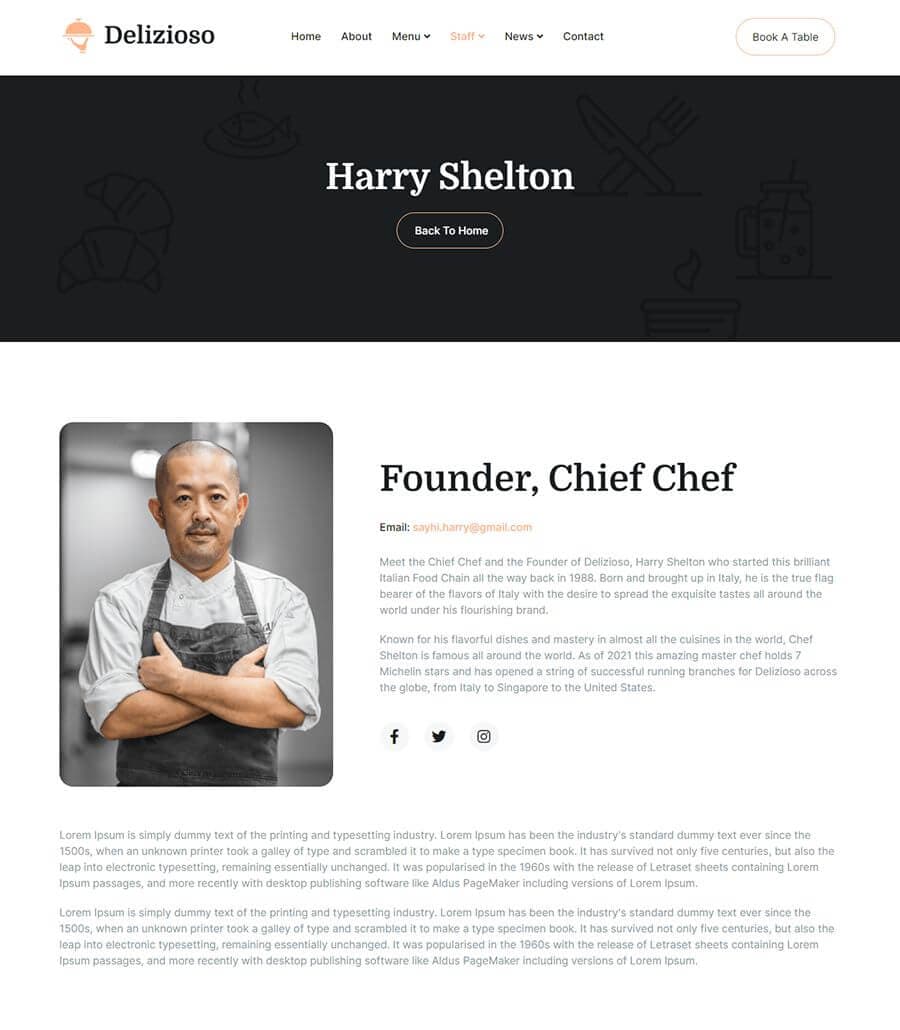 Delizioso Staff Details Page thumbnail