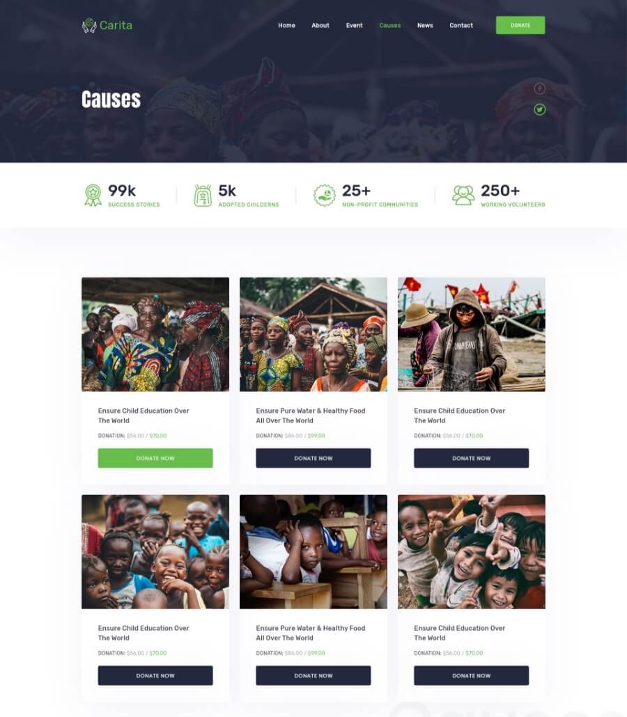 DoNation Charity Template Causes page thumbnail