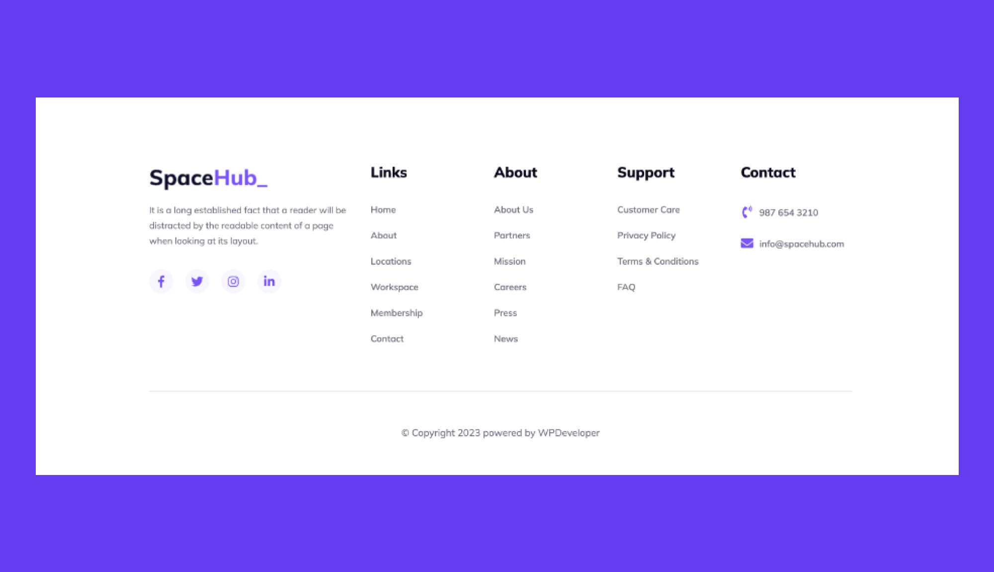 Space Hub Footer Section For Gutenberg Banner
