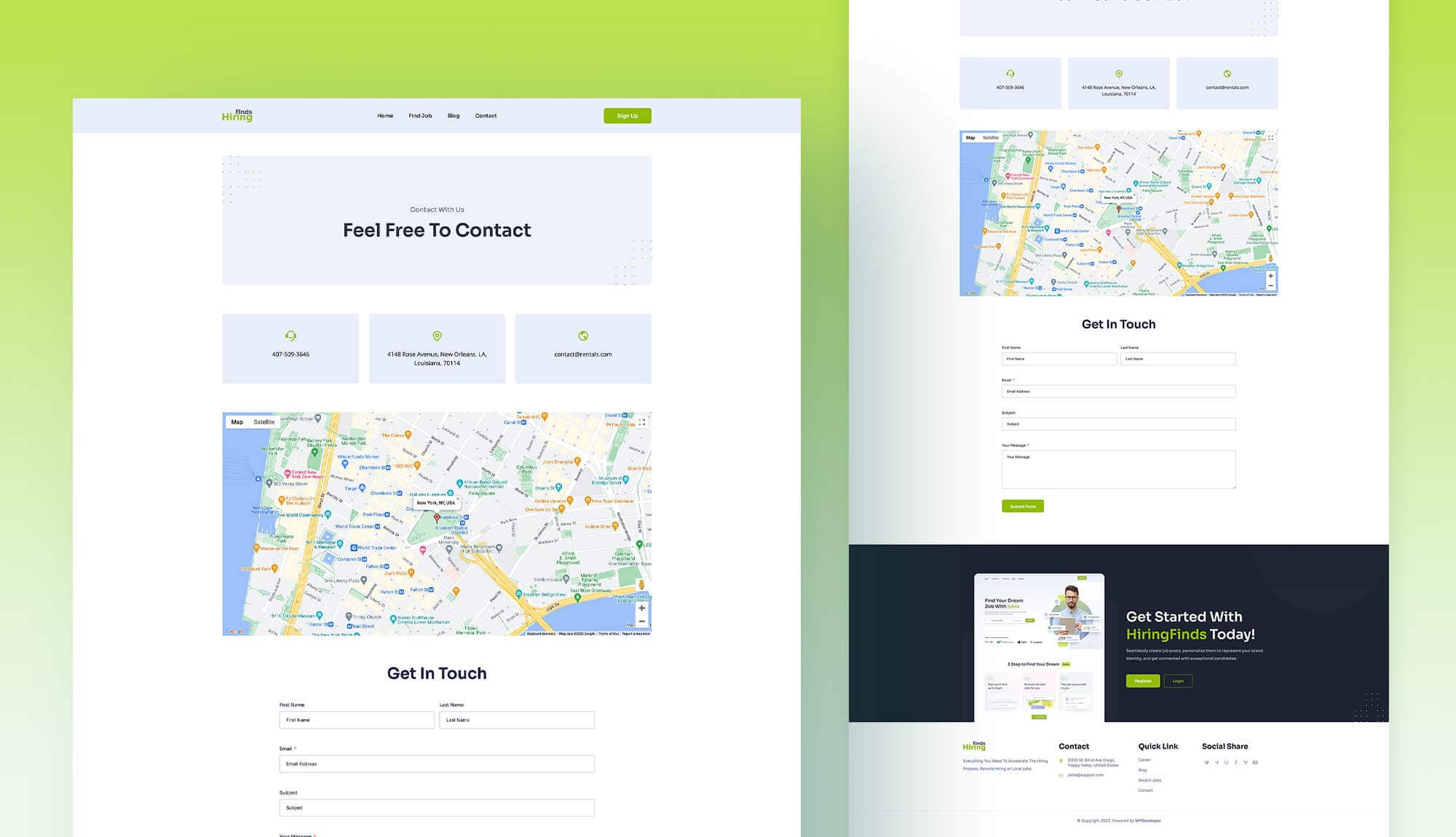 HiringFinds Contact Page For Gutenberg Banner